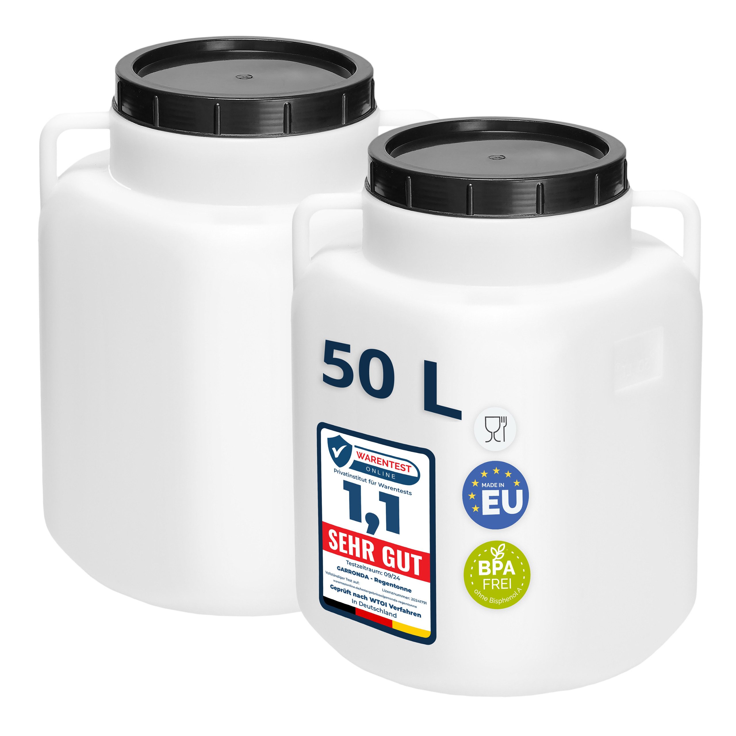 Garronda Regentonne Set BPA-freies quadratisches Fass Behälter mit Deckel GD-0134, 50 l, (2-tlg), BPA-Frei