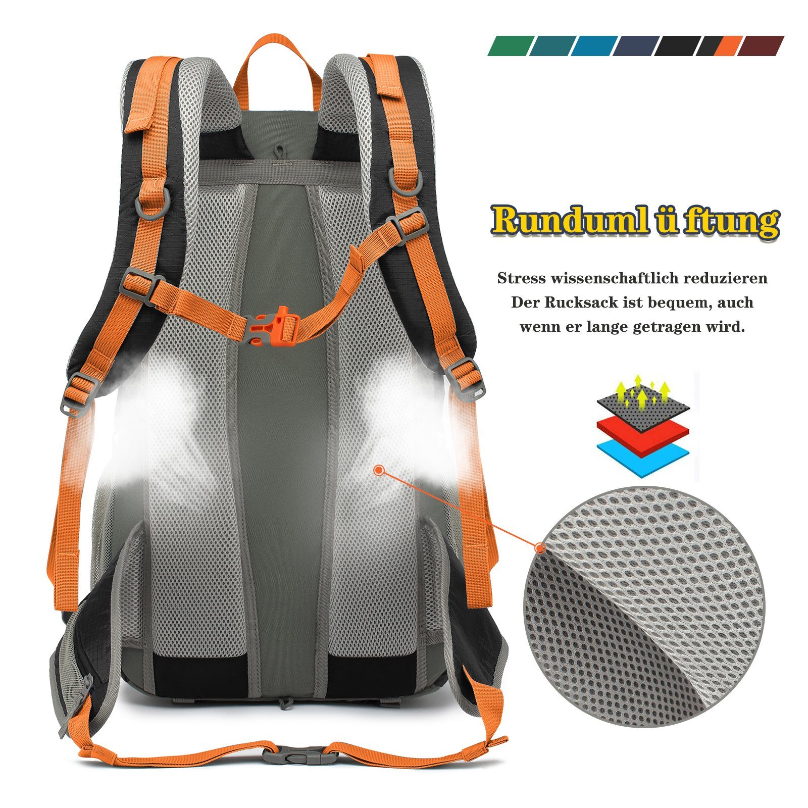 TAN.TOMI Wanderrucksack 40L Wanderrucksack Rucksack Trekkingstöcke 1 Outdoor Regenhülle), Regenschutz, 1 (Set schwarzorange Komressionsgurte Trekkingrucksack Regenschutzhülle, mit Rucksack inkl. und für mit