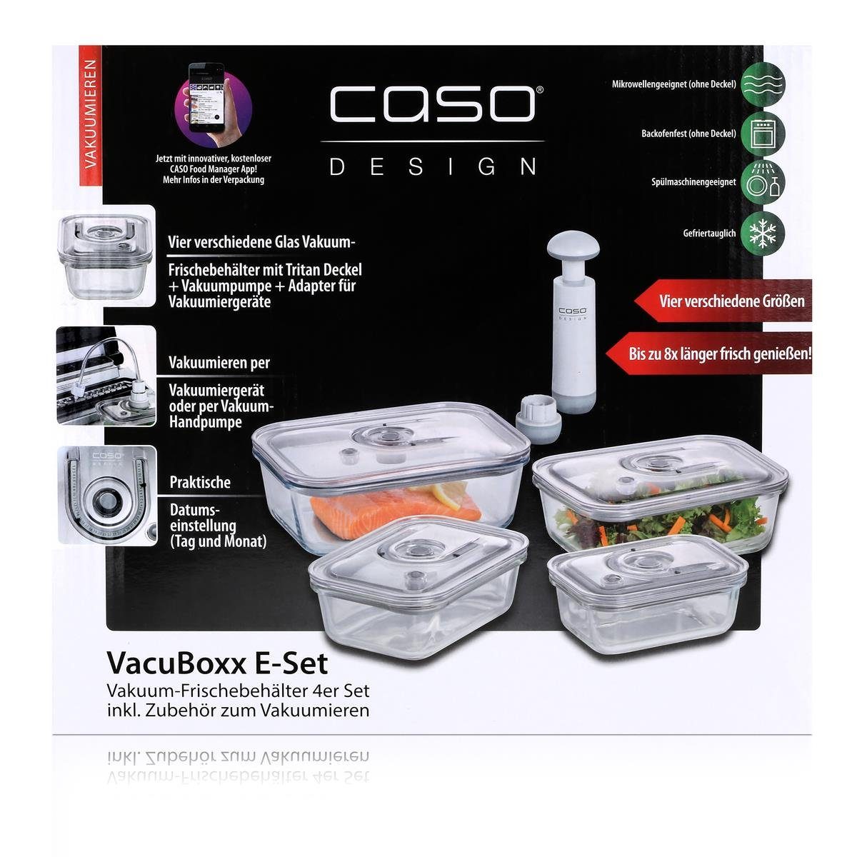 Caso Vorratsdose Caso Vakuum-Frischebehälter 4er Set - Für platzsparende Aufbewahrung