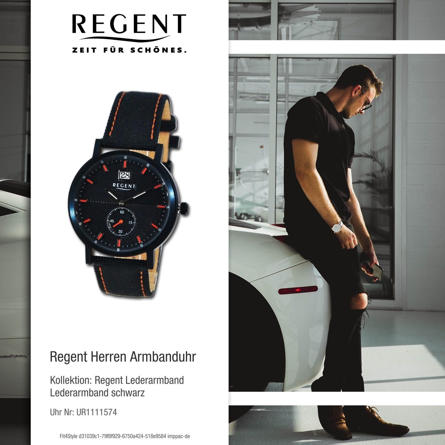 Analog, Armbanduhr 37mm), Herren Herren Armbanduhr rund, Quarzuhr Regent Regent groß Lederarmband extra (ca.