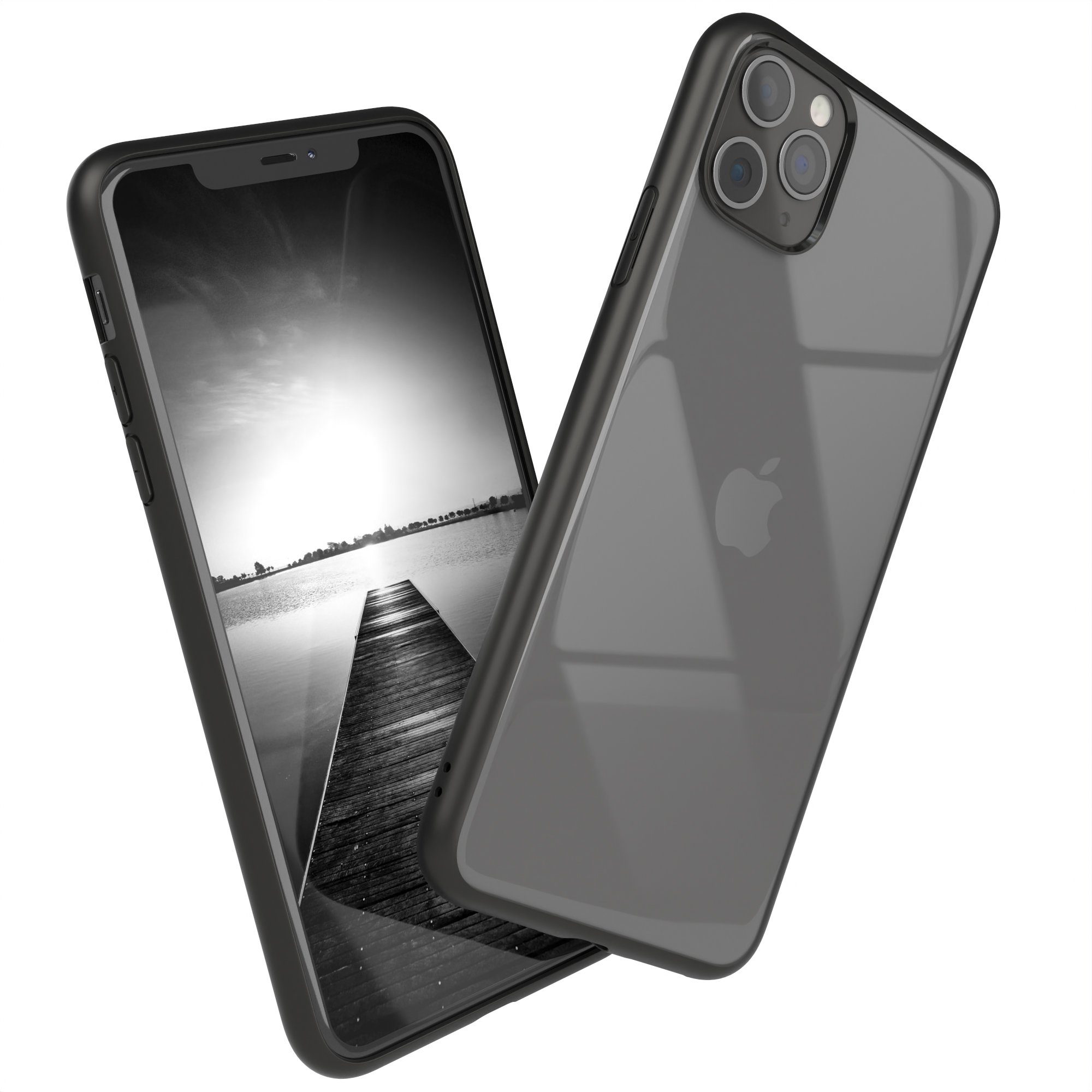 EAZY CASE Handyhülle Bumper Case für Apple iPhone 11 Pro Max 6,5 Zoll, Hülle Durchsichtig kratzfest Back Cover mit Displayschutz Schwarz