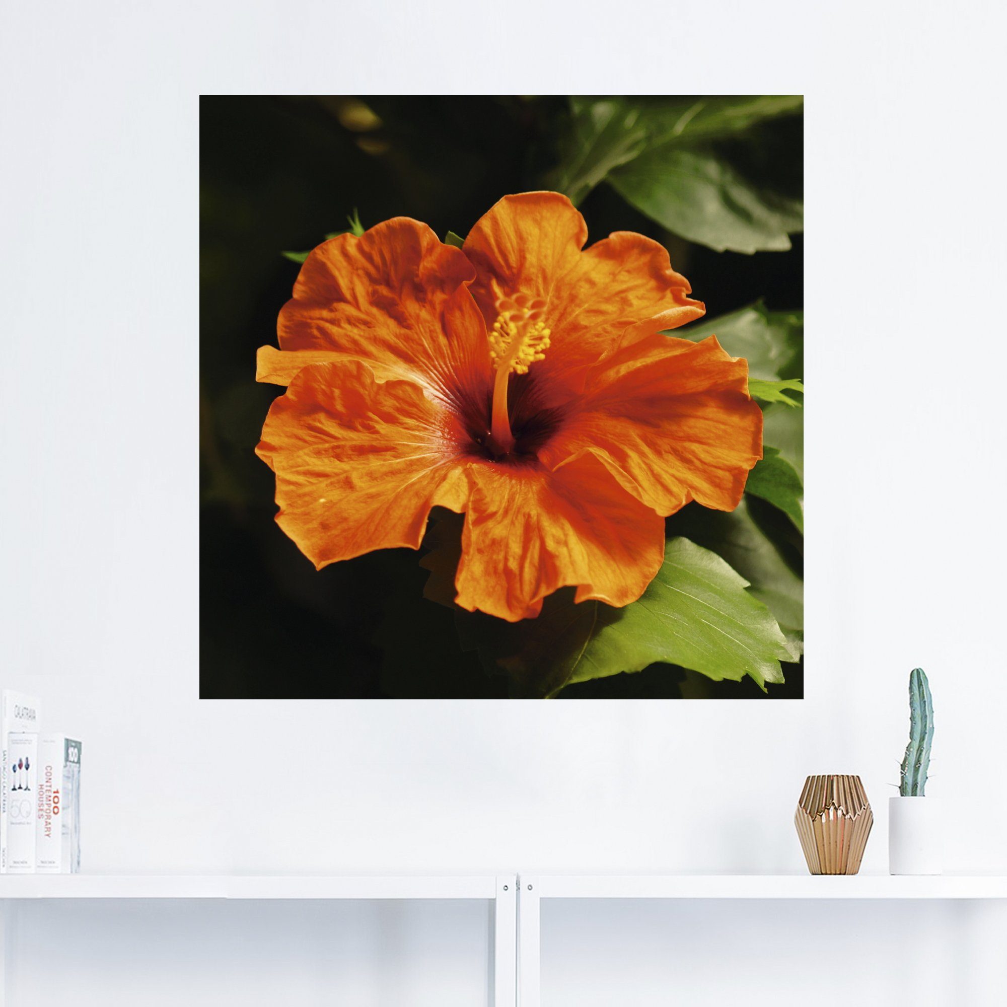 (1 Wandaufkleber Poster Artland St), Wandbild versch. Blumen Größen Leinwandbild, Alubild, oder als Hibiskus, in Orangener