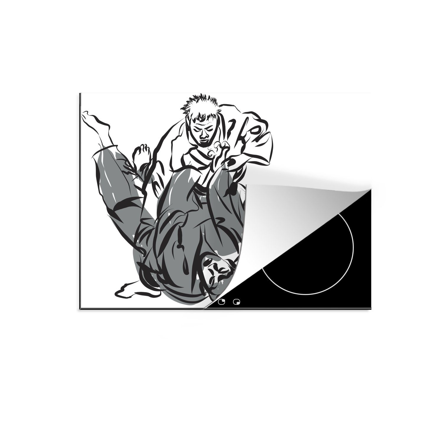 MuchoWow Herdblende-/Abdeckplatte Eine Illustration von zwei Männern während eines Spiels, Vinyl, (1 tlg), 70x52 cm, Mobile Arbeitsfläche nutzbar, Ceranfeldabdeckung