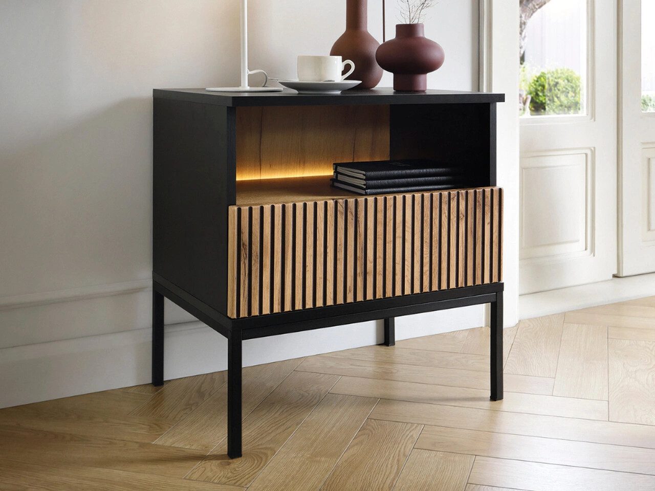 GrainGold Nachttisch DEO mit LED, Griffloss, Push-To-Open - 56x39x54 cm - W günstig online kaufen