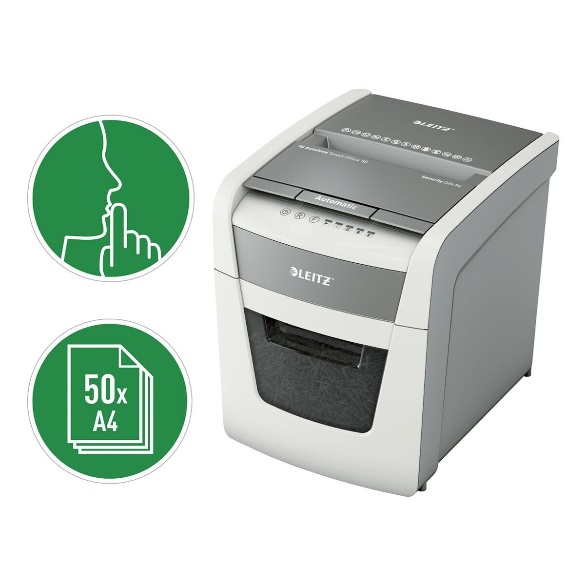 LEITZ Aktenvernichter Small Office 50, Partikelschnitt 4x28 mm, bis 50 Blatt, 20 Liter