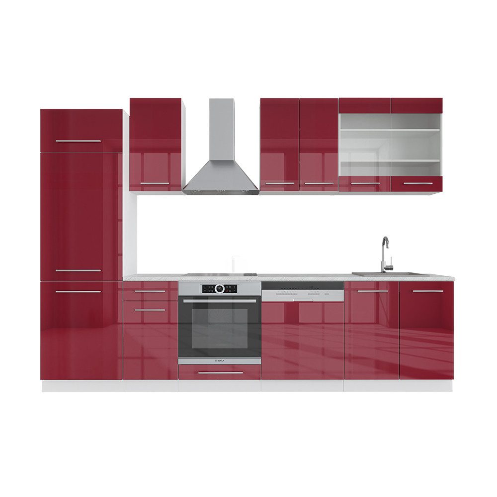 Vicco Küchenzeile Fame-Line, Bordeaux Hochglanz/Weiß, 300 günstig online kaufen