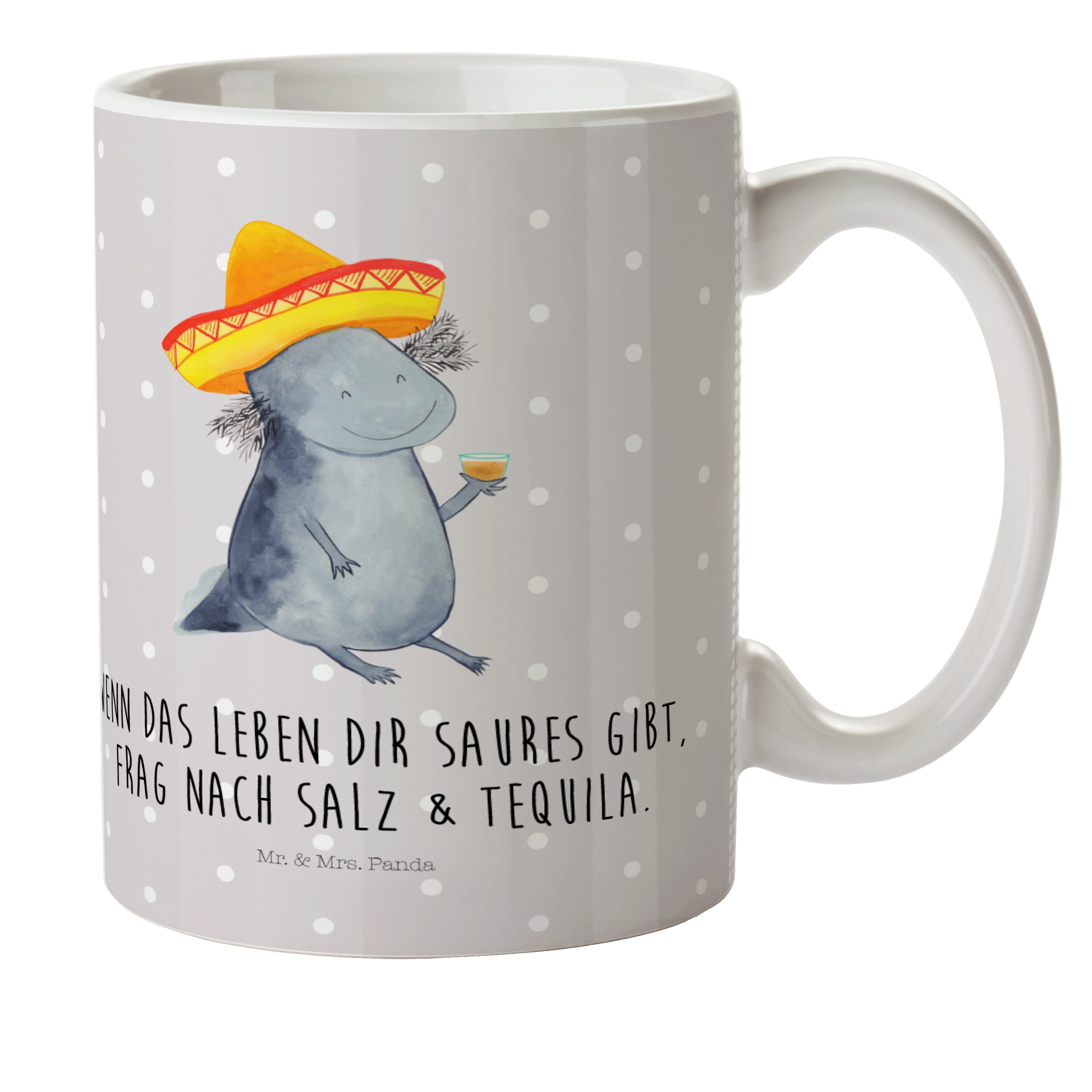 Mr. & Mrs. Panda Kinderbecher Axolotl Tequila - Grau Pastell - Geschenk, Kaffeetasse, Motivation, K, Kunststoff