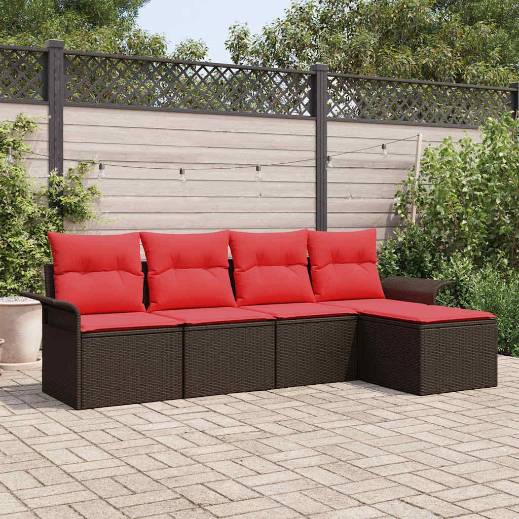 vidaXL Gartenlounge-Set Gartensofa-set mit Speicher 5 pcs Braun Poly-Rattan, (5-tlg)