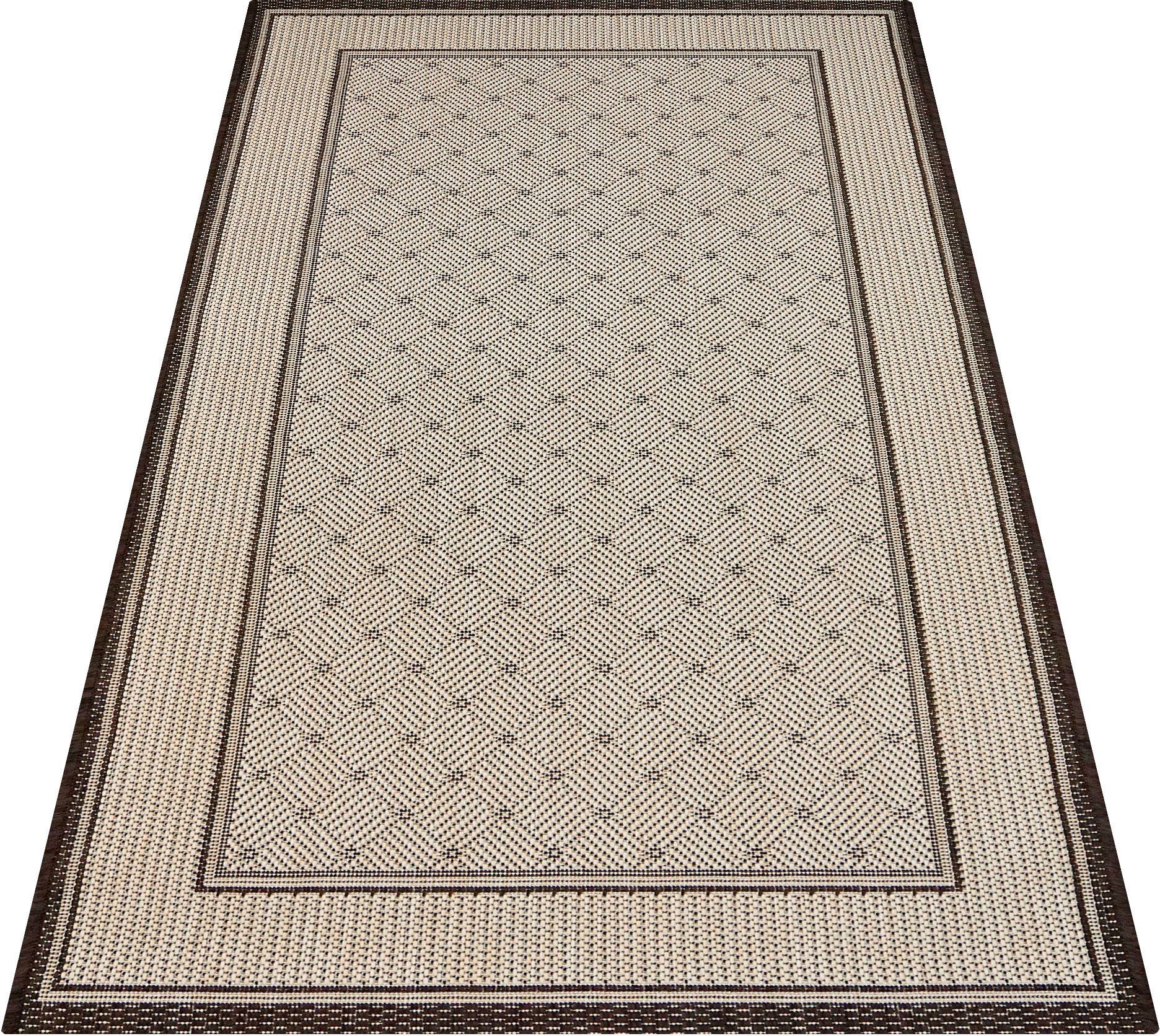 Teppich Faberg, andas, rechteckig, Höhe: 5 mm, Flachgewebe, Sisal-Optik, mit Bordüre, pflegeleicht, Scandi braun | Kurzflor-Teppiche