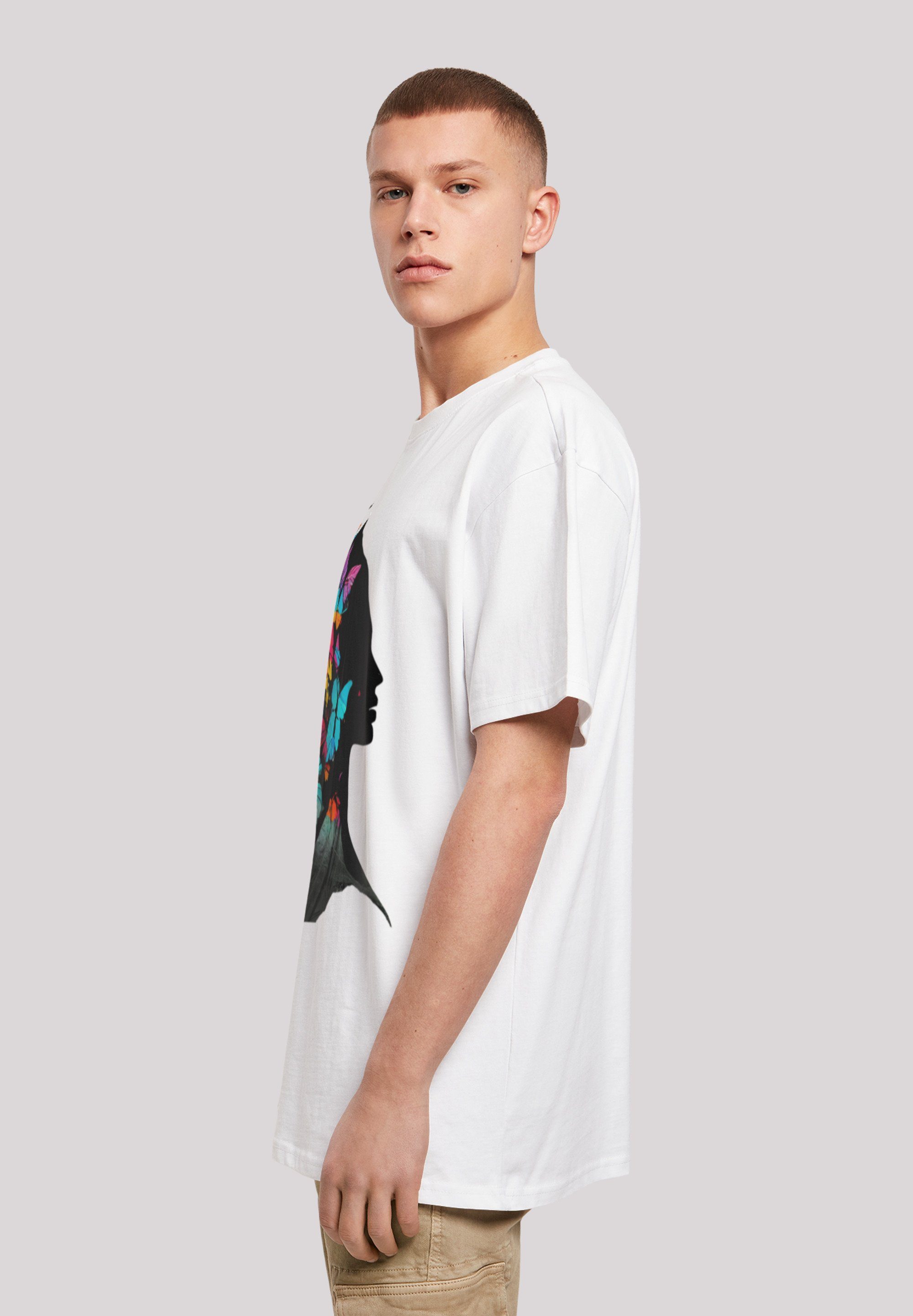Schmetterling Print T-Shirt F4NT4STIC OVERSIZE TEE Silhouette weiß