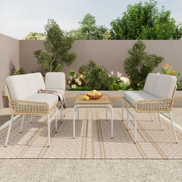 OKWISH Gartenlounge-Set 5-Sitzer Gartenmöbel Polyratta, (2-Sitzer Sofa + 3-Sitzer Sofa +Tisch), Gartenmöbel Set Landhaus,Balkonset Rope Lounge