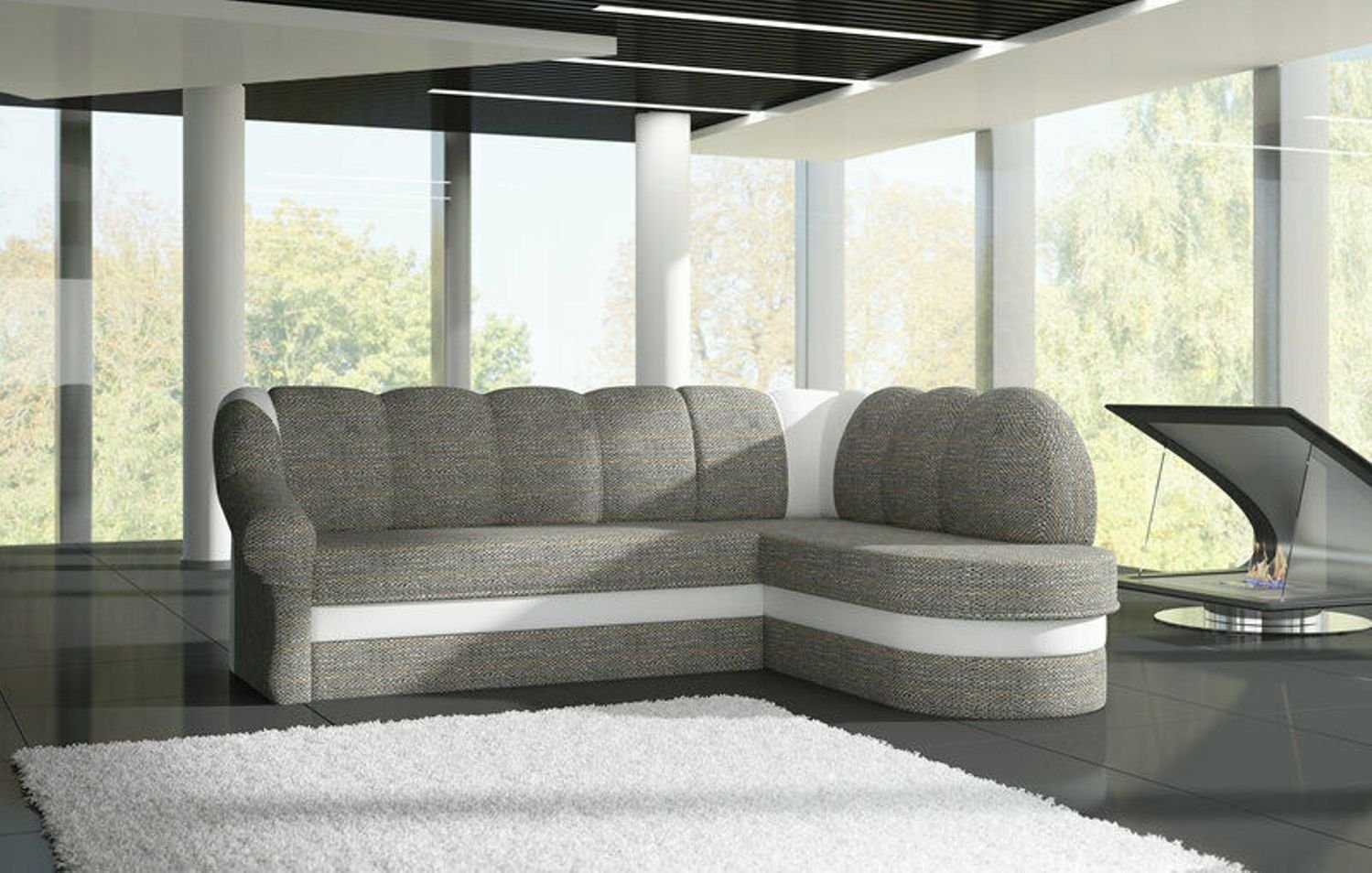 JVmoebel Ecksofa Designer Rotes Ecksofa Luxus Couch Modernes Textil Polster Sofa, Made in Europe Hellgrau/Weiß