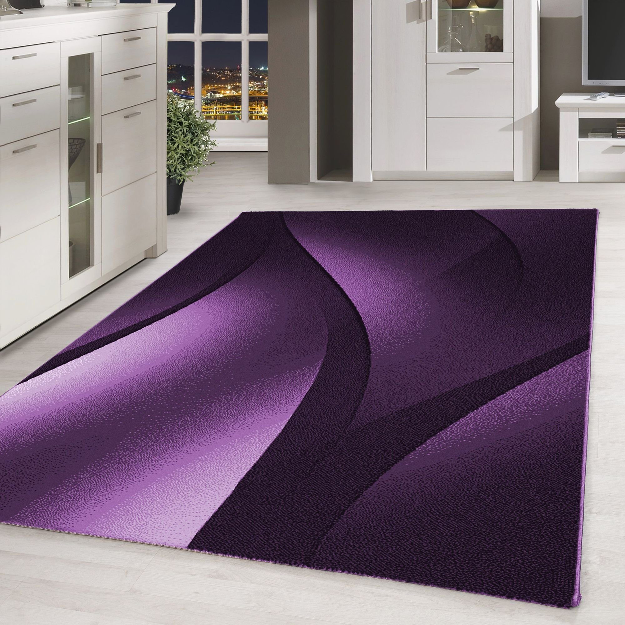 Designteppich Ombre Design, Carpetsale24, Läufer, Höhe: 6 mm, Kurzflor Teppich Wohnzimmer Abstrakt Wellen Design Pflegeleicht