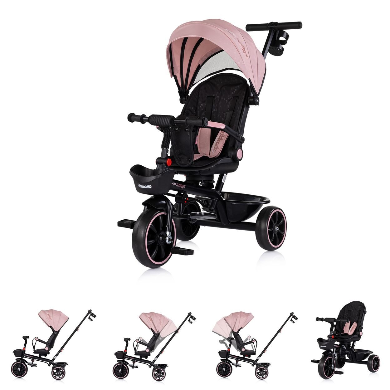 Chipolino Dreirad Max Sport 2 in 1, umkehrbarer Sitz, Gummiräder, Becherhalter, Korb, Schiebegriff