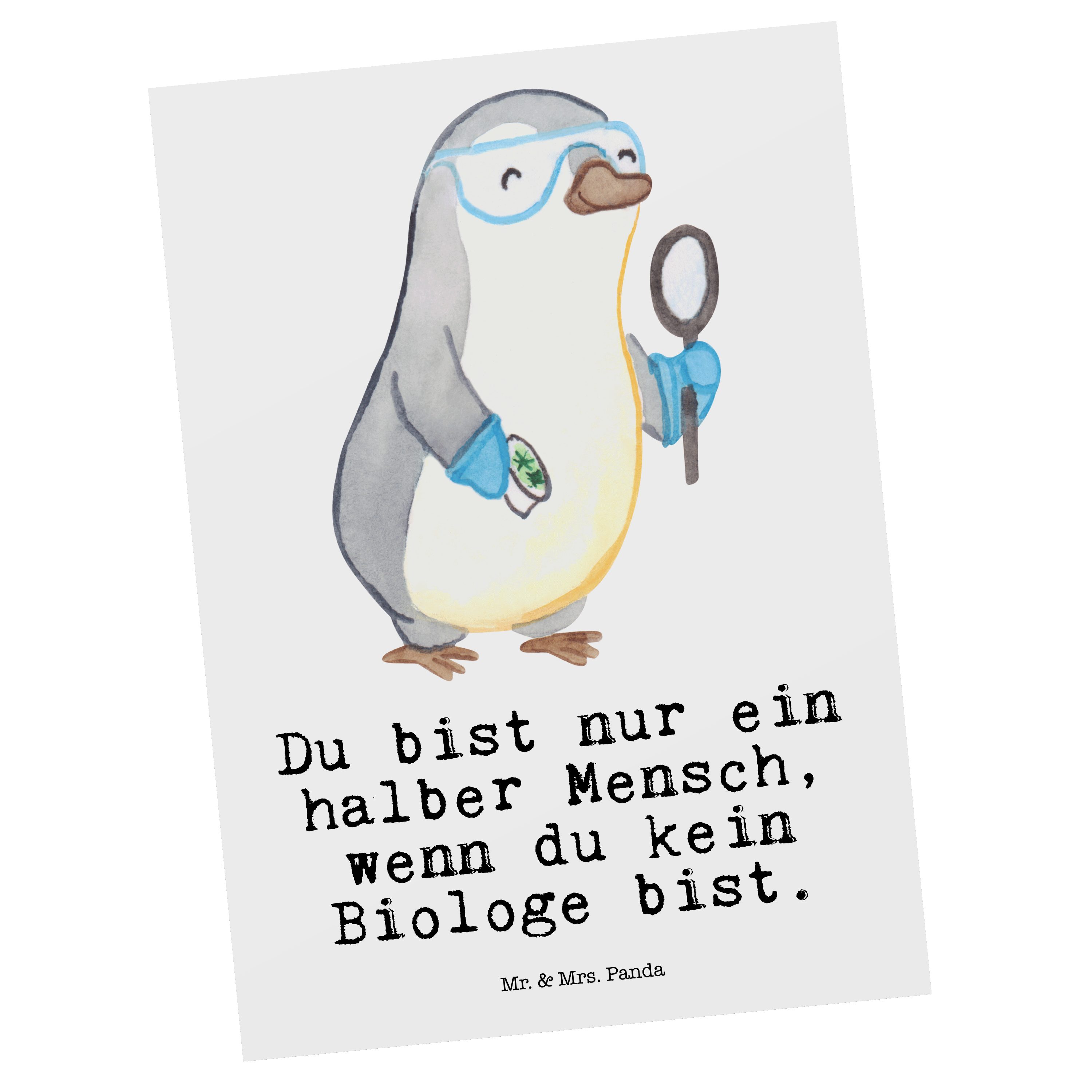 Mr. & Mrs. Panda Postkarte Biologe mit Herz - Weiß - Geschenk, Kollegin, Master, Naturwissenscha