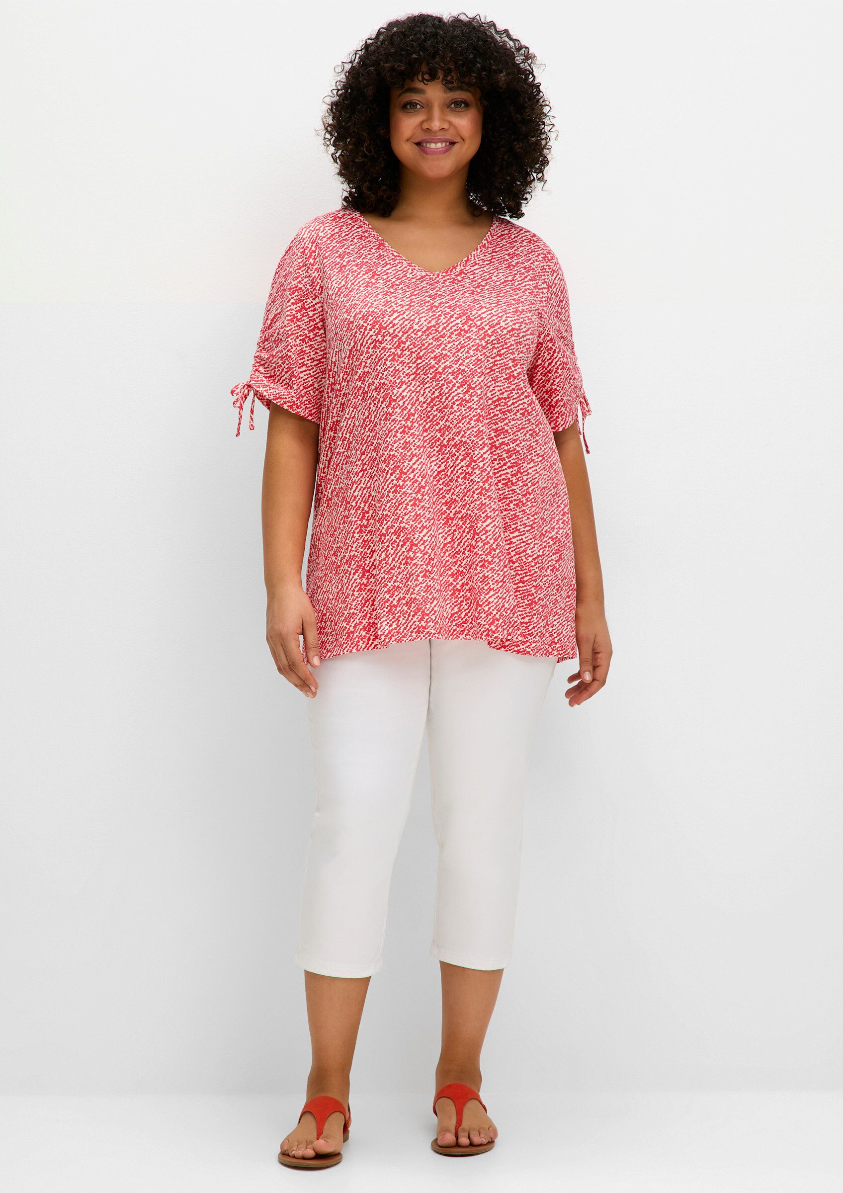 Sheego T-Shirt T-Shirt Kurzarm (2-tlg) mit Tunnelzug am Ärmel, im Doppelpac günstig online kaufen