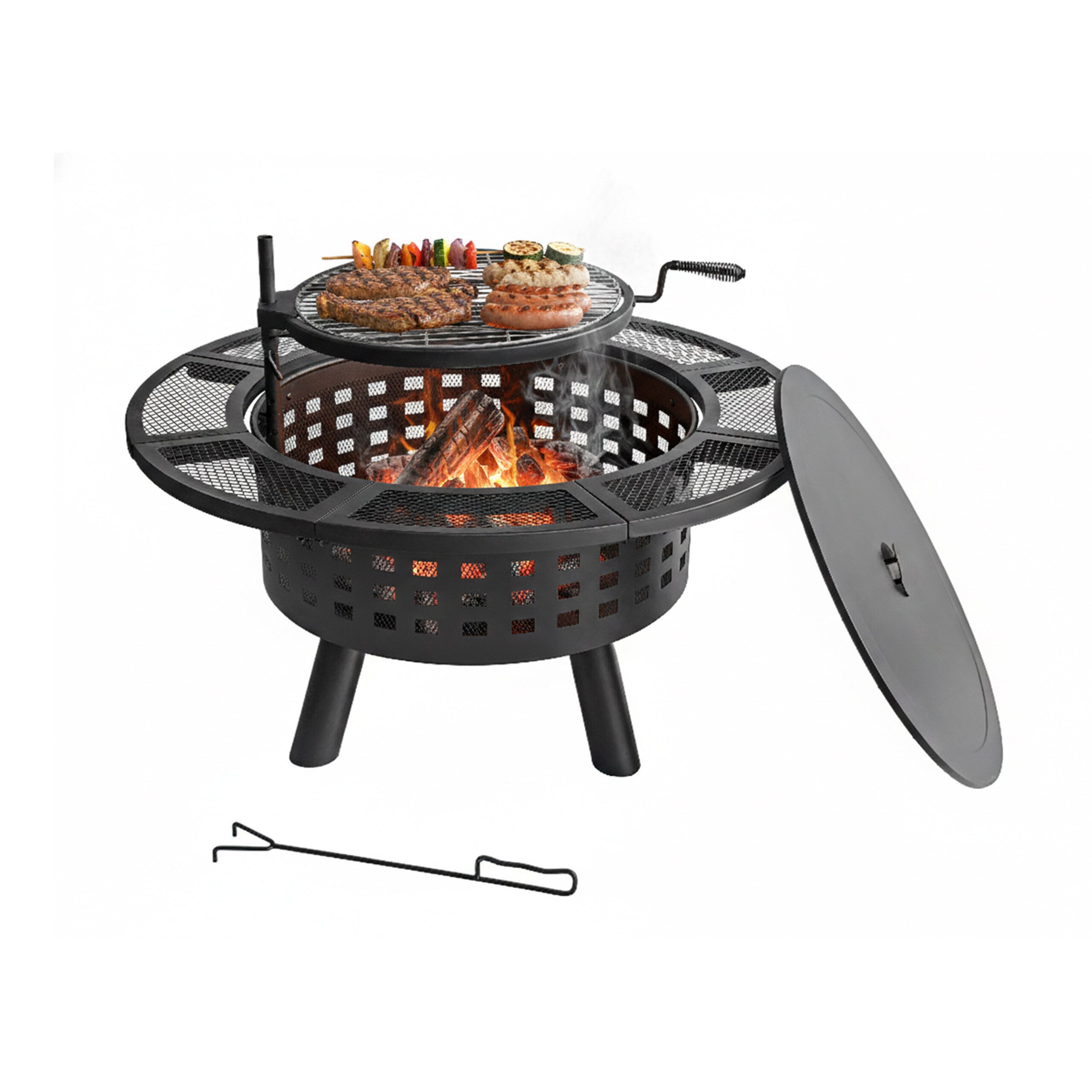 relaxdays Feuerschale mit verstellbarem Grillrost, (4-St)