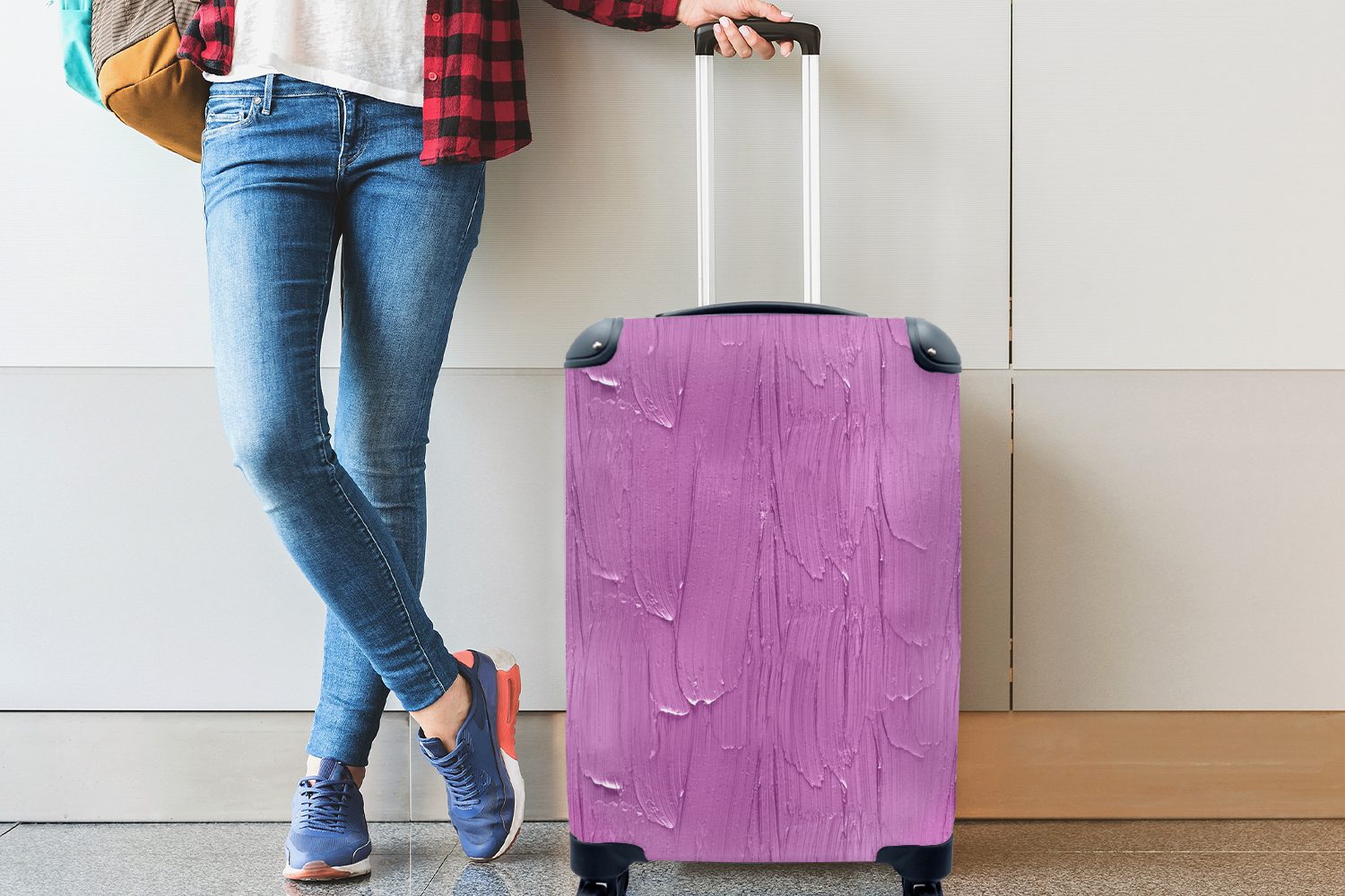 4 Muster Rollen, Farbe Handgepäck - Ferien, rollen, MuchoWow Reisekoffer mit Reisetasche Trolley, Lila, Handgepäckkoffer für -