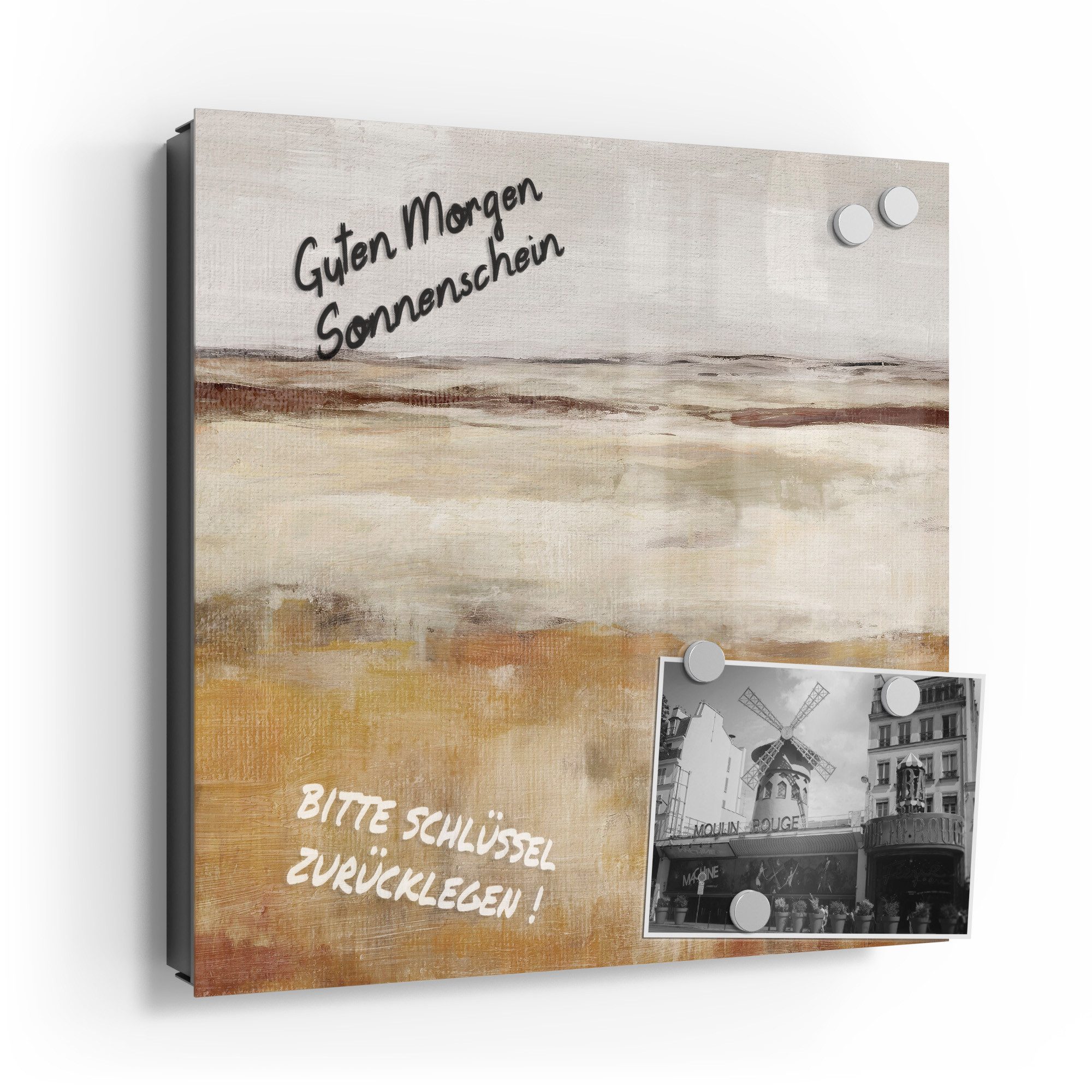 DEQORI Schlüsselkasten 'Weite Ockerlandschaft', Glas Schlüsselbox modern magnetisch beschreibbar