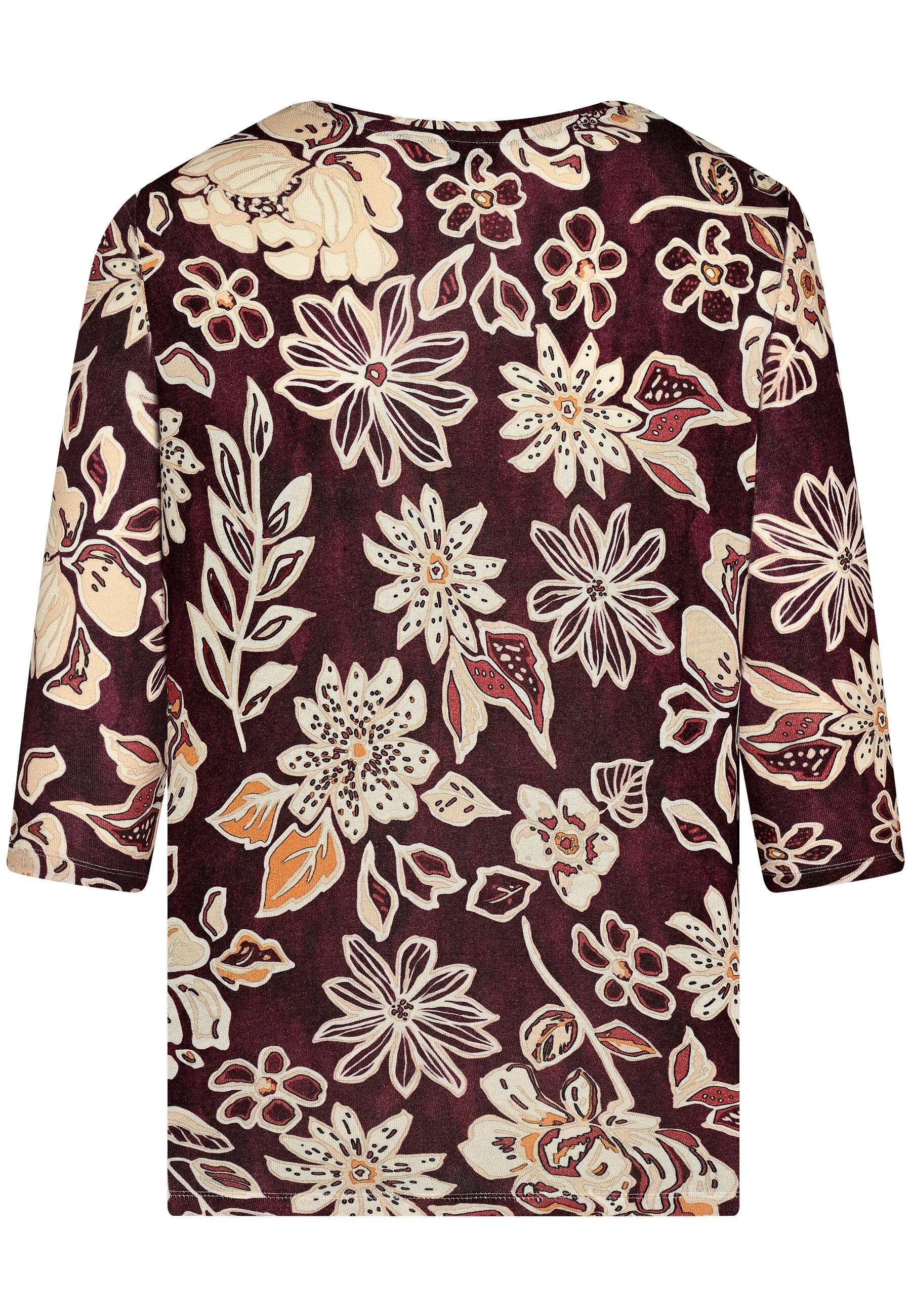 elanza T-Shirt Feinstrick-Shirt mit Blüten-Print in Bordeaux/Sand (1-tlg) günstig online kaufen