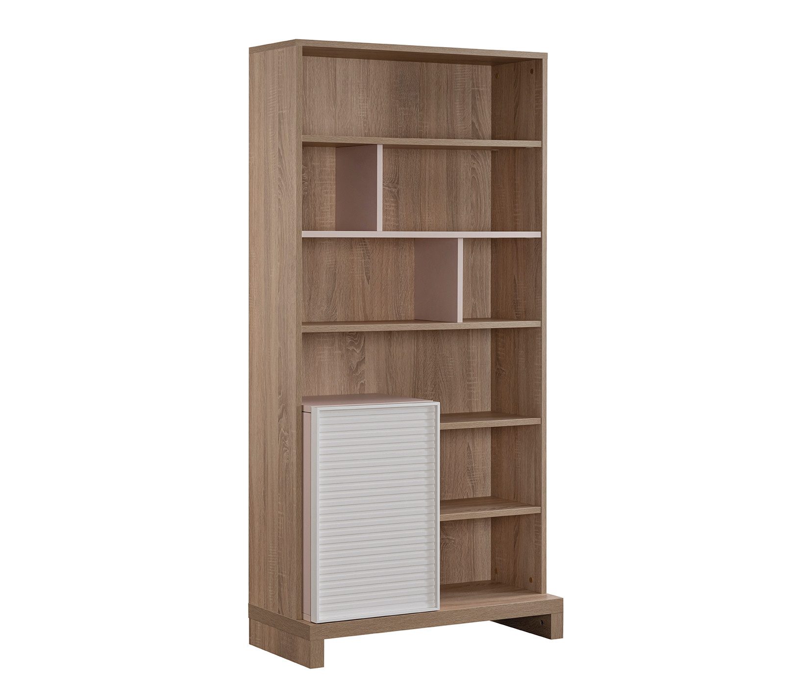 Möbel-Zeit Bücherregal CITY – Holzoptik, Pink & Weiß – Mit Schranktür – Modernes Standregal