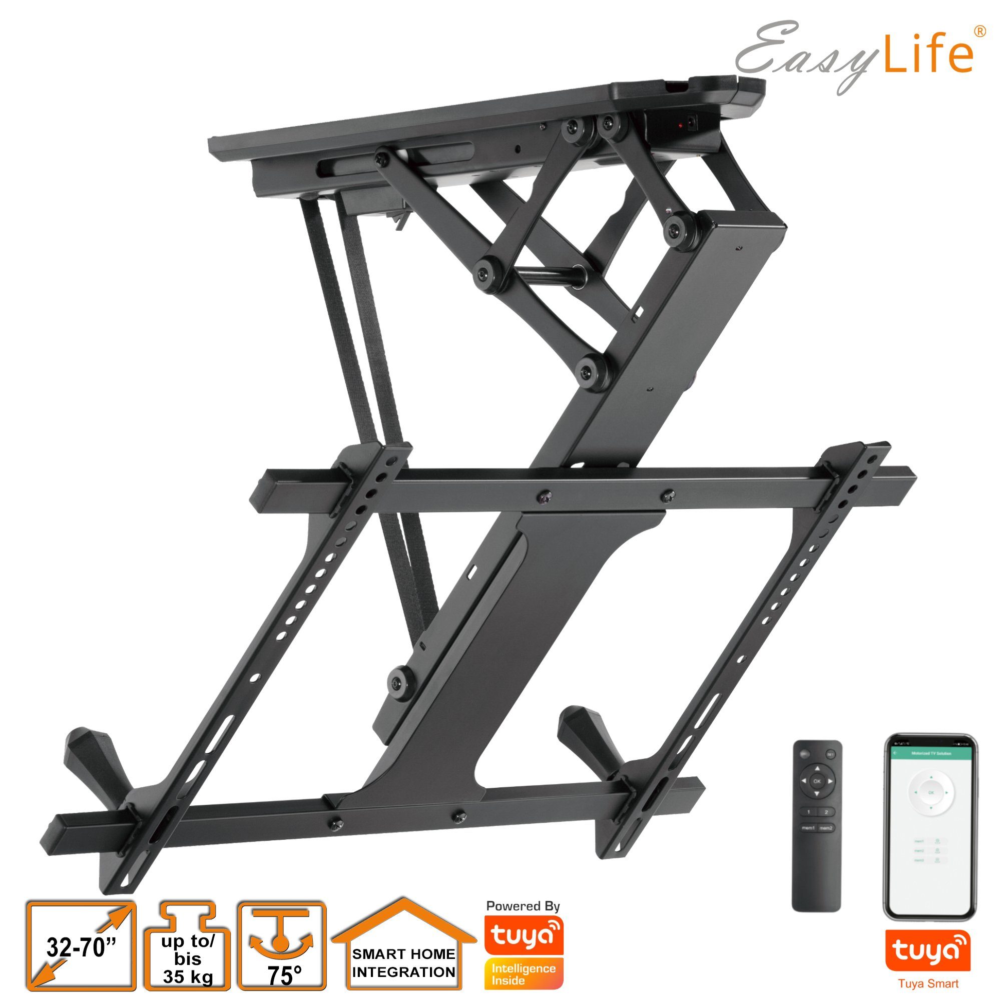 EasyLife TV-Deckenhalterung TV Deckenhalter elektrisch schwenkbar 32-70", VESA 600x400 (schwarz), (bis 70 Zoll)