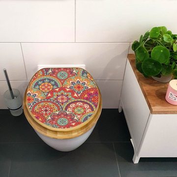 banjado WC-Sitz Bambus2 Motiv Rosetten (umweltfreundliches Material, integrierte Absenkautomatik), 44 x 38 x 5 cm