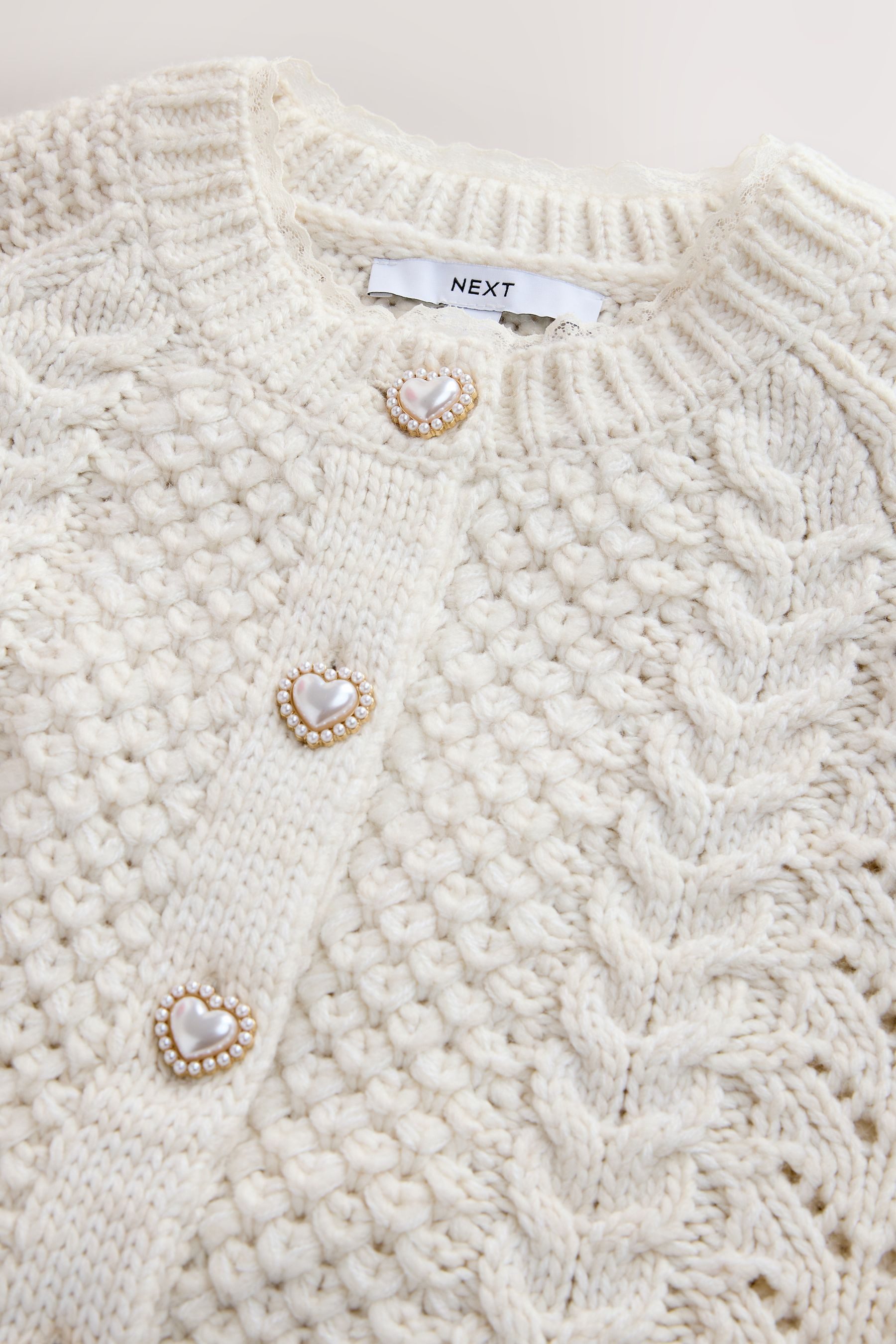 Next Cardigan Strickjacke mit Spitzenbesatz und Zopfmuster (1-tlg) günstig online kaufen