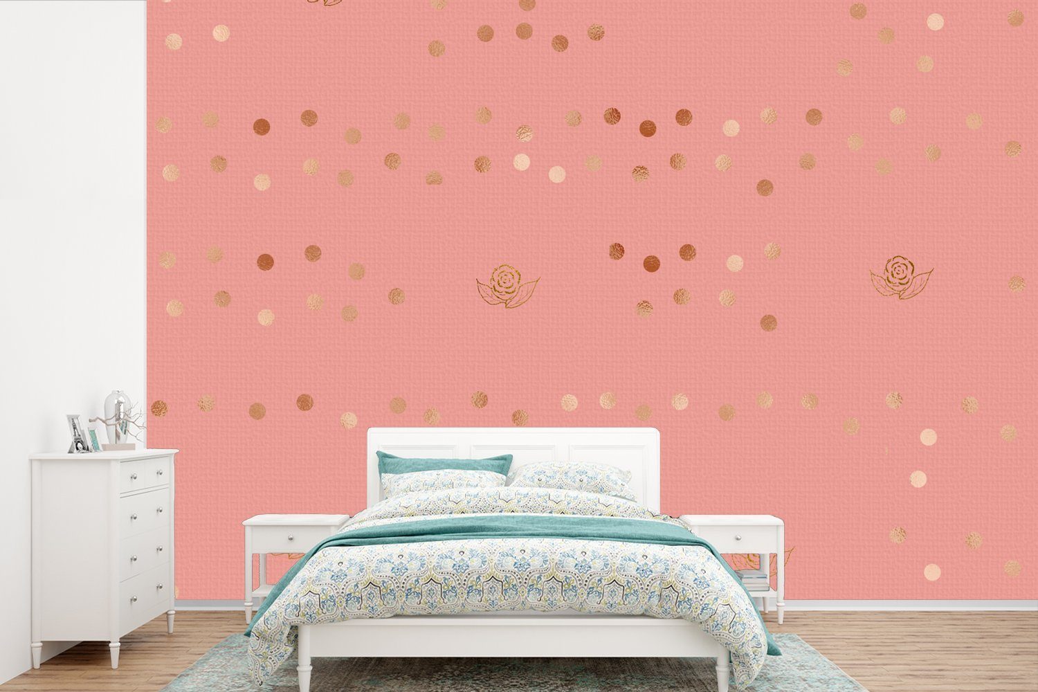 MuchoWow Fototapete Muster - Luxus - Rosa, Matt, bedruckt, (6 St), Wallpaper für Wohnzimmer, Schlafzimmer, Kinderzimmer, Vinyl Tapete
