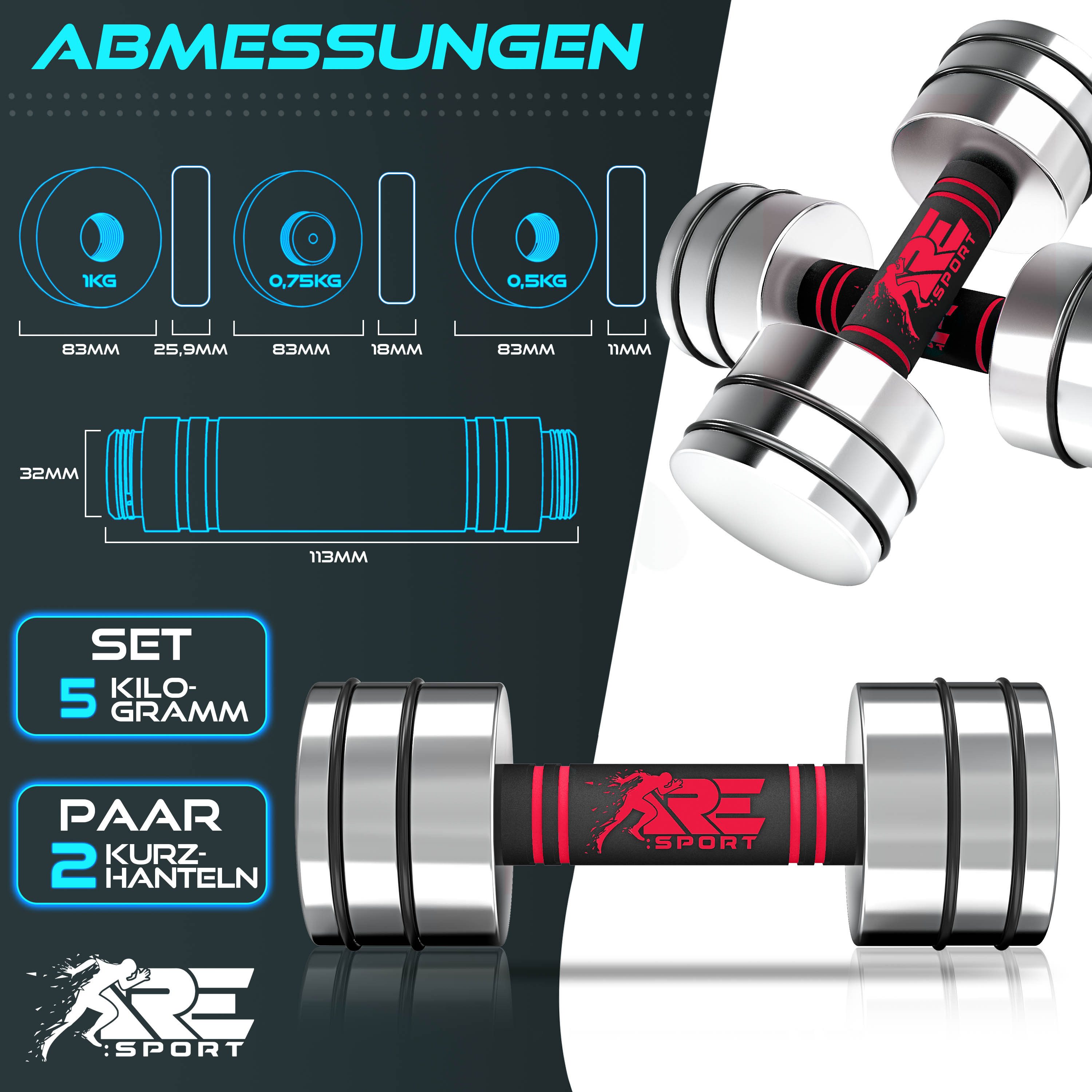 RE:SPORT Gartentisch RE:SPORT® 2er Hanteln Set aus massivem Stahl 2,5/5/7,5/10 kg, Hantel (Kurzhanteln Home Gym, Krafttraining & Muskelaufbau, Fitness Kurzhante – Bild 2 von 5
