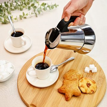 Cosumy Espressokocher Espressokocher 4 Tassen Induktion geeignet, Edelstahl - Mit Dosierlöffel und Bürste