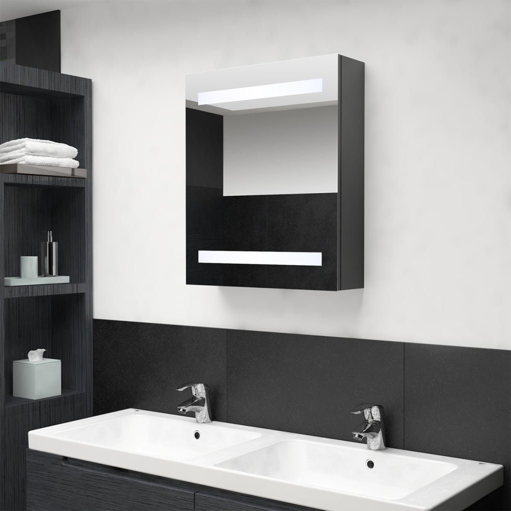 vidaXL LED-Bad-Spiegelschrank 50x14x60 (1-St) Grau cm Badezimmerspiegelschrank