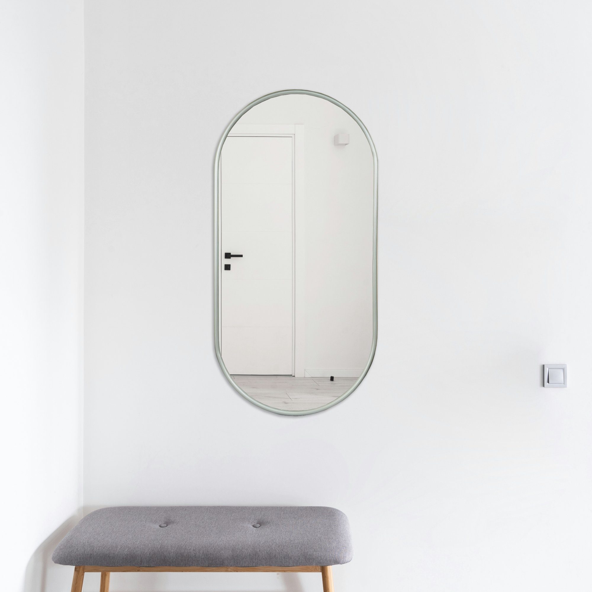 en.casa Wandspiegel, »Picciano« Spiegel mit Aluminiumrahmen oval 30x60 cm Graphitgrau graphitgrau | graphitgrau