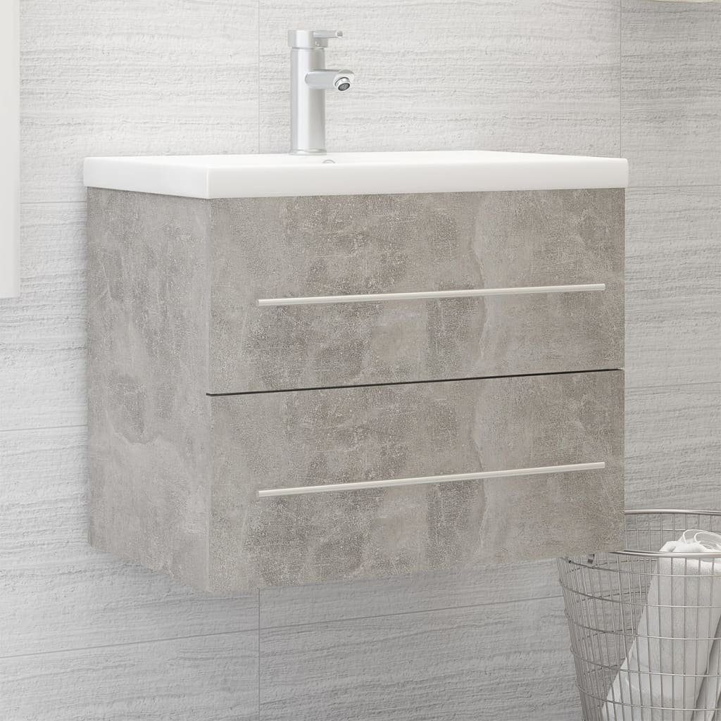 (1-St) Badezimmerspiegelschrank Einbaubecken vidaXL Betongrau Waschbeckenunterschrank Holzwerkstoff