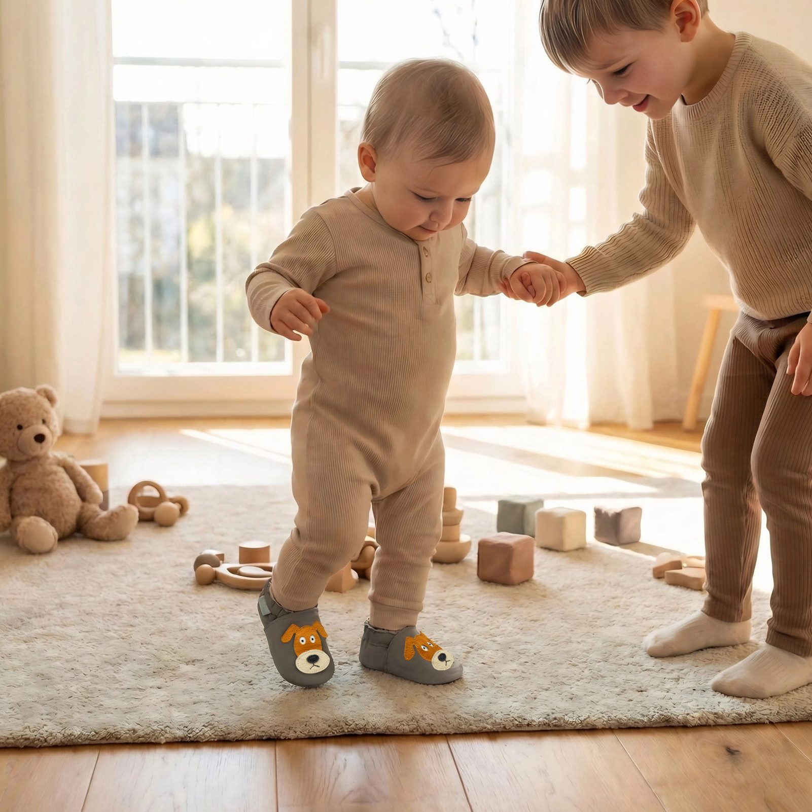 Basrakids Baby Leder Lauflernschuhe rutschfest Hausschuhe Krabbelschuh Handgenäht, weiche, leichte, flexible, rutschfest – Bild 4 von 5