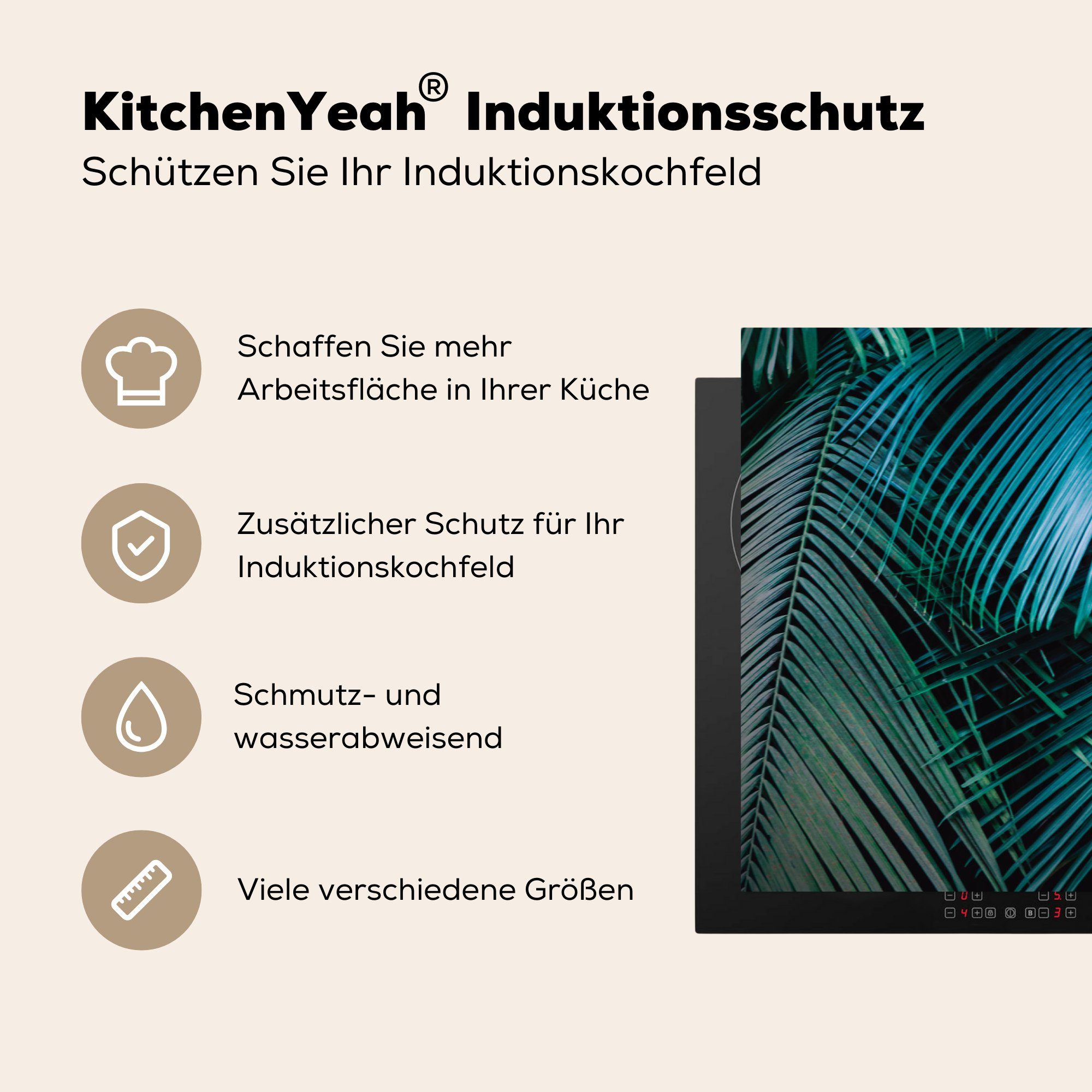 Induktionskochfeld Vinyl, MuchoWow die - 81x52 küche, Blätter Herdblende-/Abdeckplatte (1 für - cm, Ceranfeldabdeckung Dschungel, Tropisch tlg), Schutz