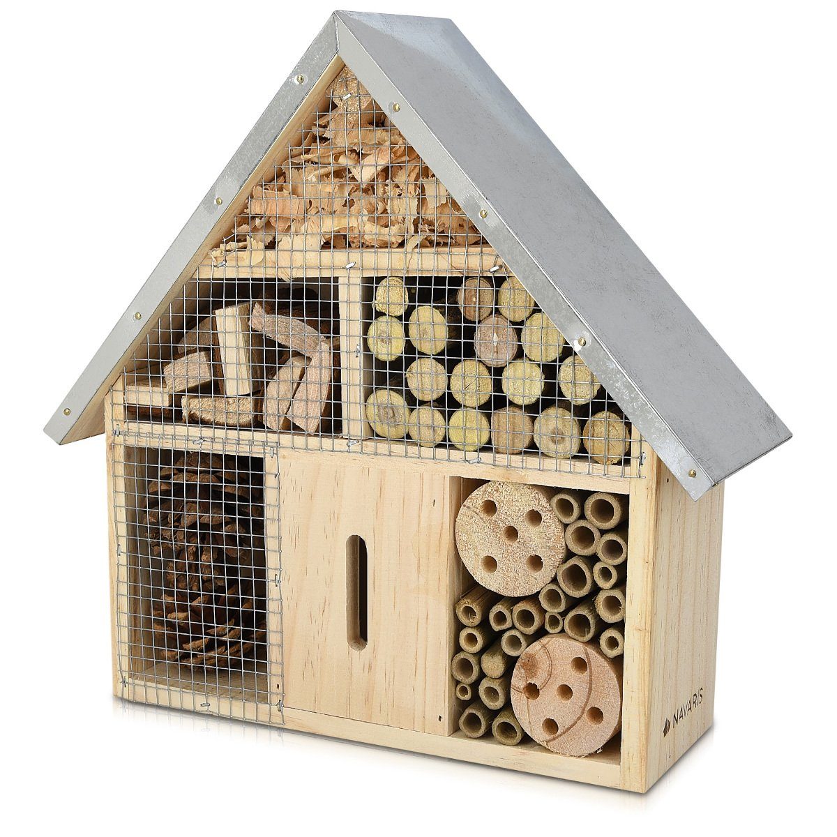 Navaris Insektenhotel Insektenhotel aus Holz, naturbelassenes Hotel für Fluginsekten, (1-St)