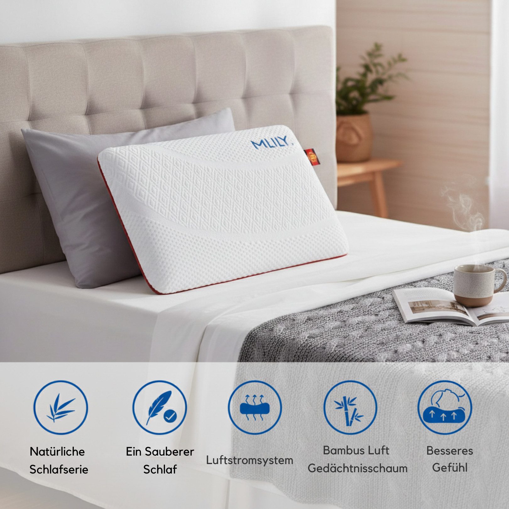 Pointhome Kopfkissen Orthopädisches Nackenstützkissen, Kissen mit Abnehmbarem Bezug, 40x60x12 cm, Waschbarer Bezug & Atmungsaktiver, Kissen mit Füllung und Memory Foam