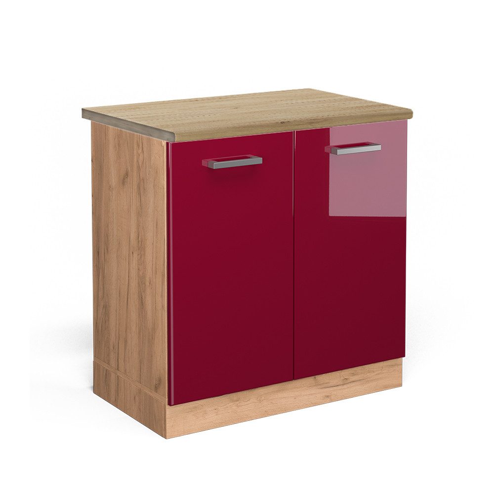 Vicco Spülenunterschrank R-Line, Bordeaux Hochglanz/Goldkraft Eiche, günstig online kaufen