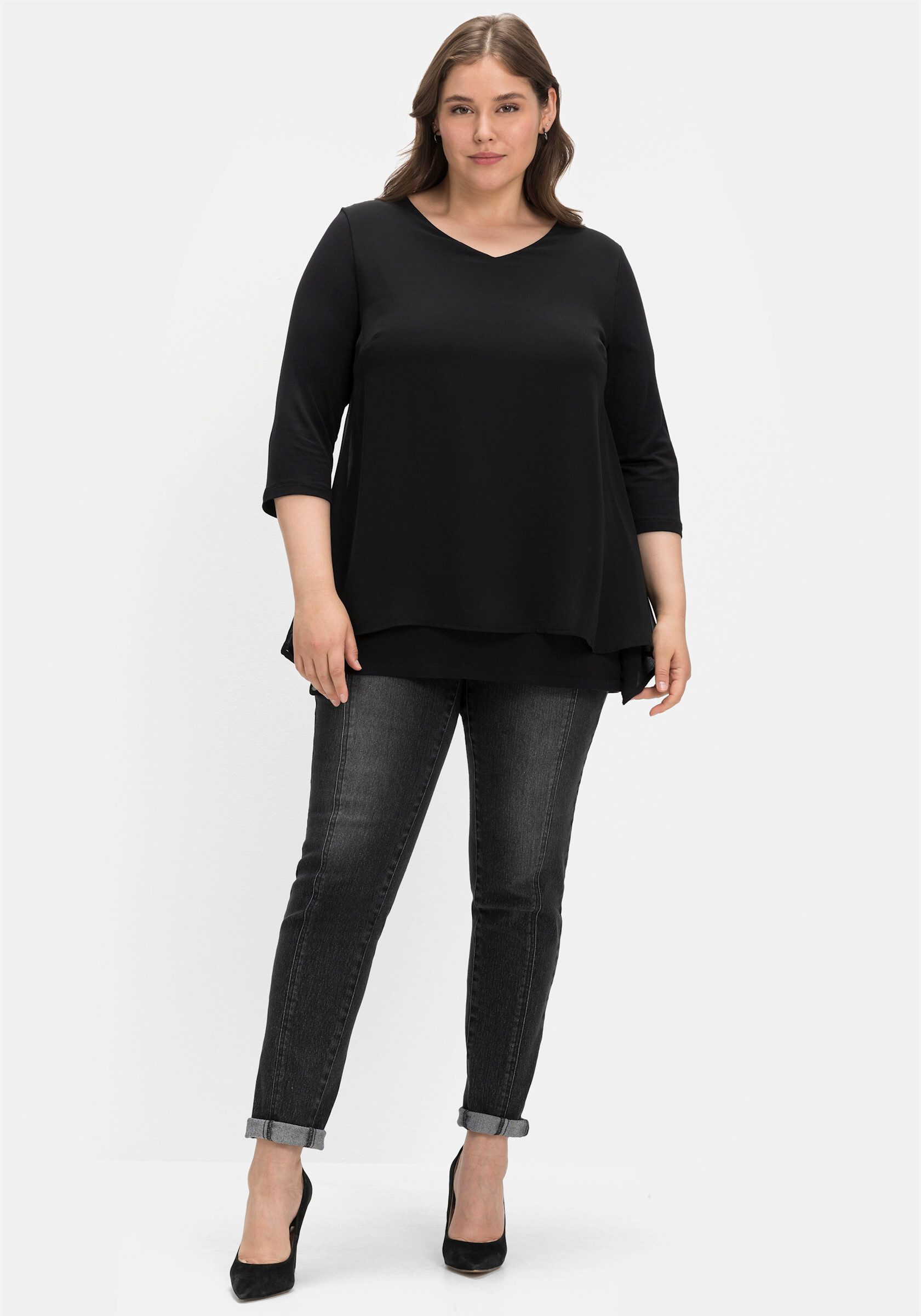 Sheego T-Shirt Blusenshirt . mit Chiffon-Oberteil günstig online kaufen