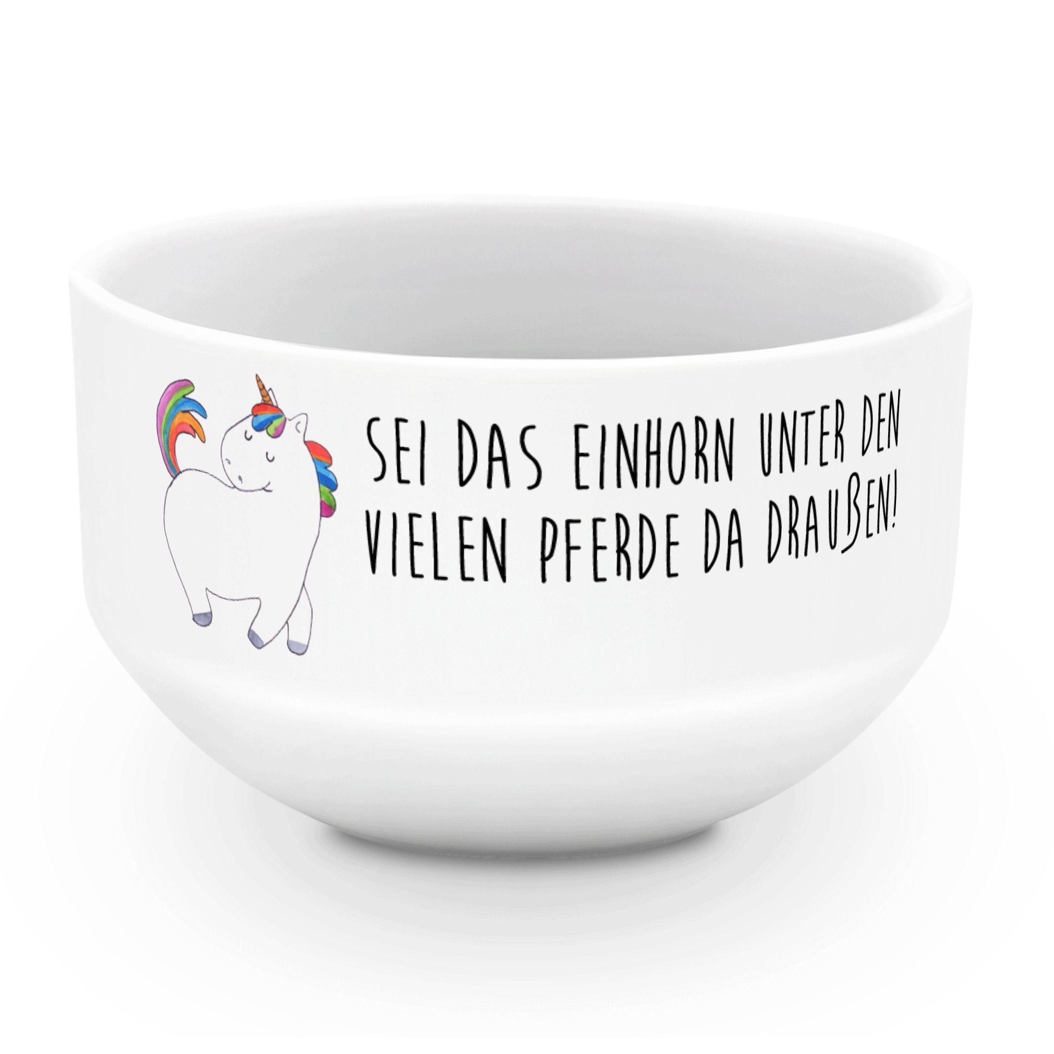 Mr. & Mrs. Panda Müslischale Einhorn Stolzieren - Weiß - Geschenk, Einhörner, Einhorn Deko, Früstü, Keramik, (1-tlg), Multifunktional