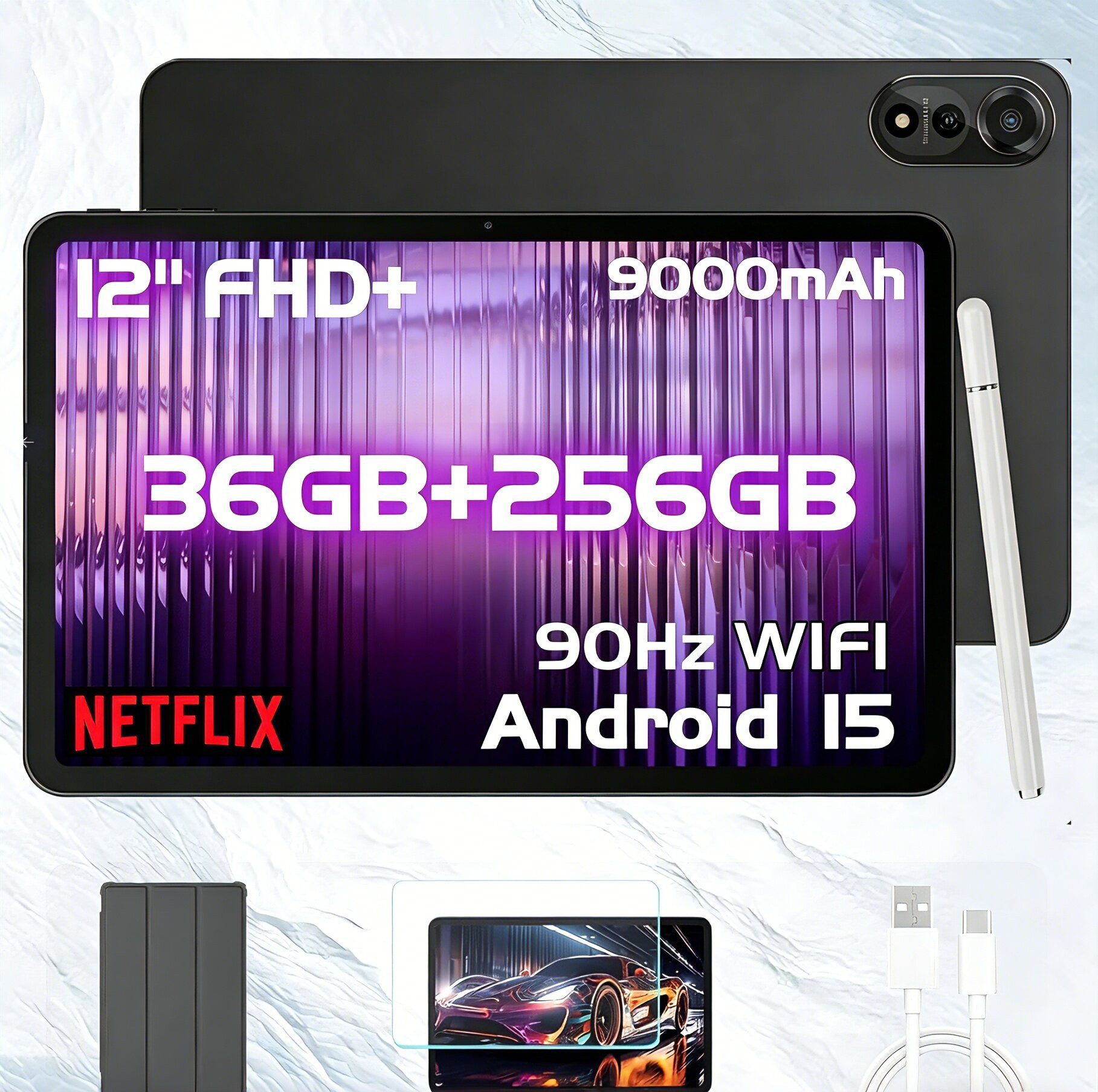 blackview 12'' Mega2 Android 15 WiFi Set 256GB 9000mAh 2K 90Hz incl. Stift/Hülle Tablet (12", 256 GB, Android 15, Android 15, 36(12+24)GB RAM, 256GB,16MP+8MP,5G WiFi/Face ID/Gemini Al)