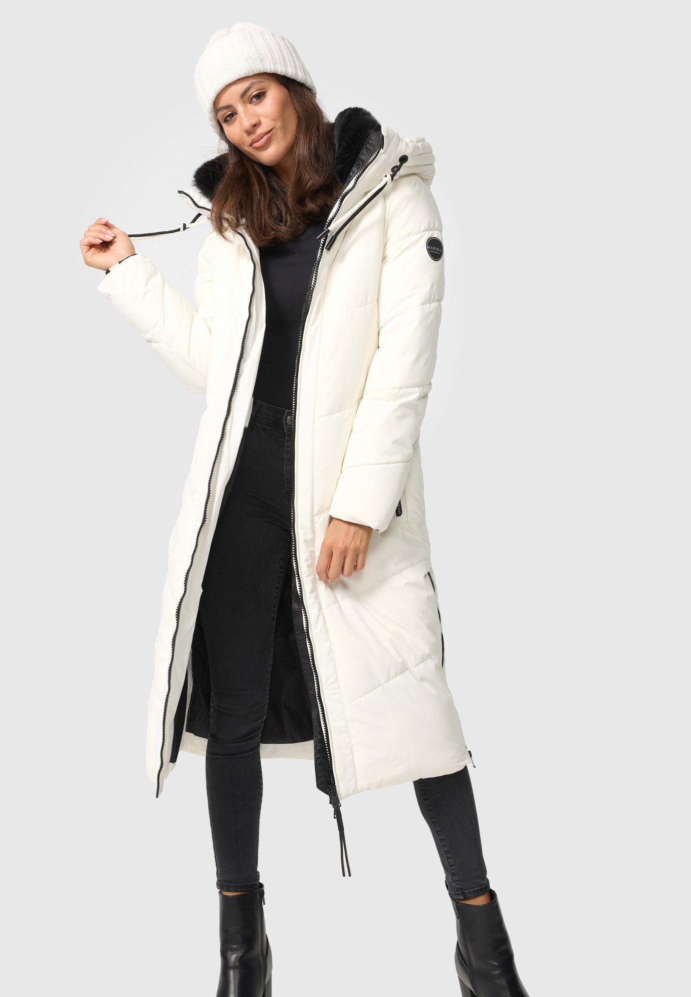 Marikoo Winterjacke Nadaree Off Stepp Mantel XVI White mit Kapuze großer