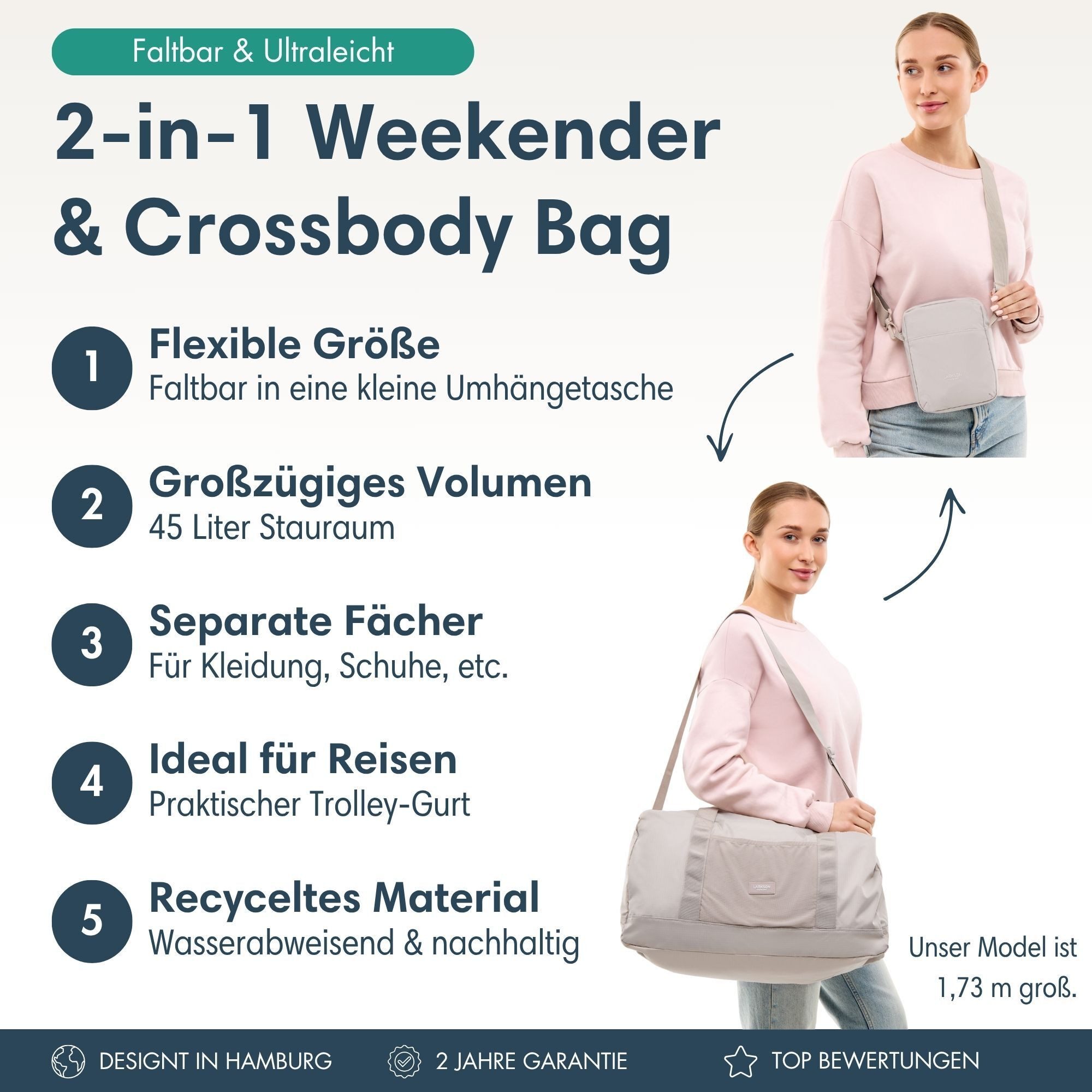 LARKSON Weekender Magnus Packable Weekender (1-tlg), 2in1 Crossbody Bag & R günstig online kaufen