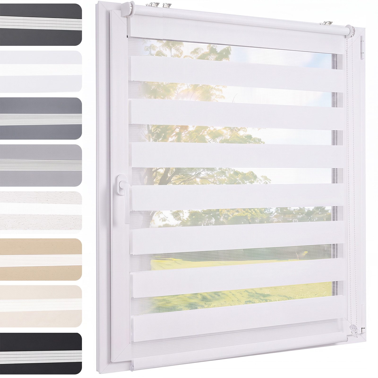 Doppelrollo Doppelrollo Rollos für Fenster ohne Bohren oder mit Bohren, Sekey, Klemmfix, für Fenster und Tür, freihängend mit Klemmträger, Seitenzugrollo