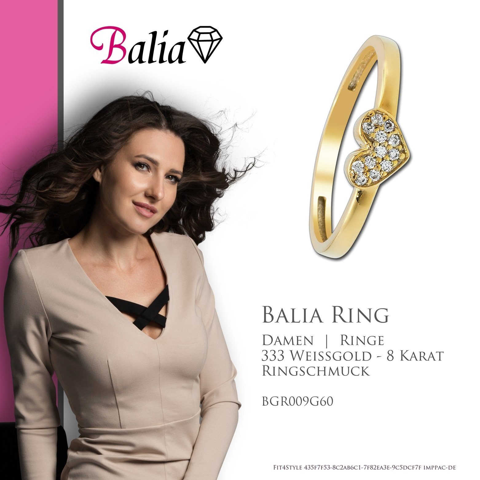 Balia Goldring Balia Ring für gold 60 Gr.60 weiß, Farbe: Gold 333, aus (19,1), Gelbgold Herz, Damen (Fingerring), Ring Damen 8Kt