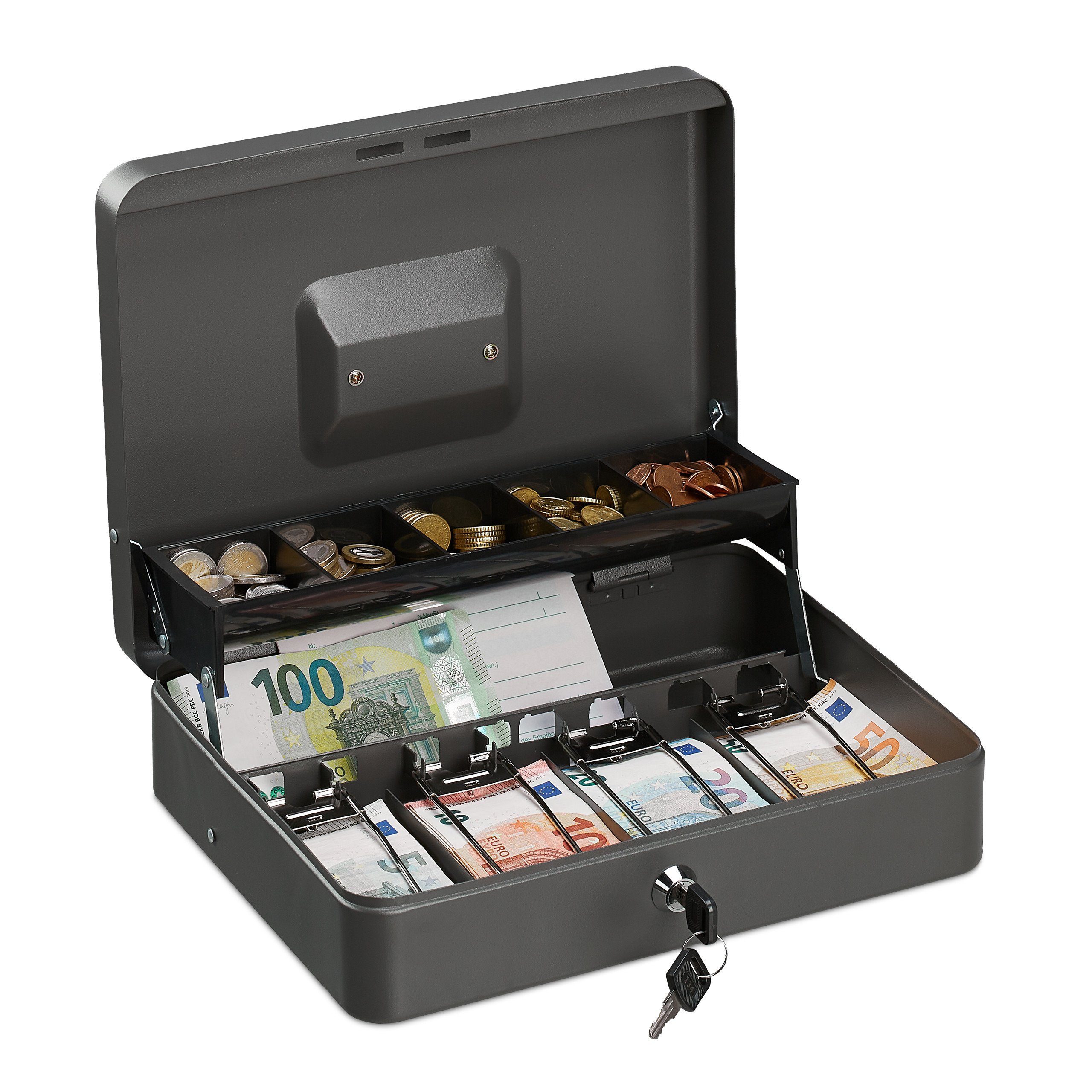 relaxdays Geldkassette Abschließbare Geldkassette, grau