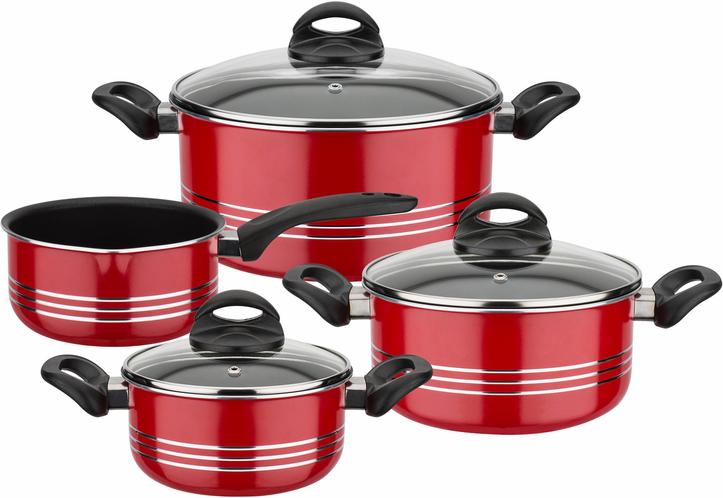GSW Topf-Set Milano color, Leichtmetall-Legierung, Aluminium (Set, 7-tlg., je 1 Kochtopf Ø 16/20/24 cm, 1x Stielkasserolle Ø 16 cm), extra starker FerroTherm®Boden, Induktion