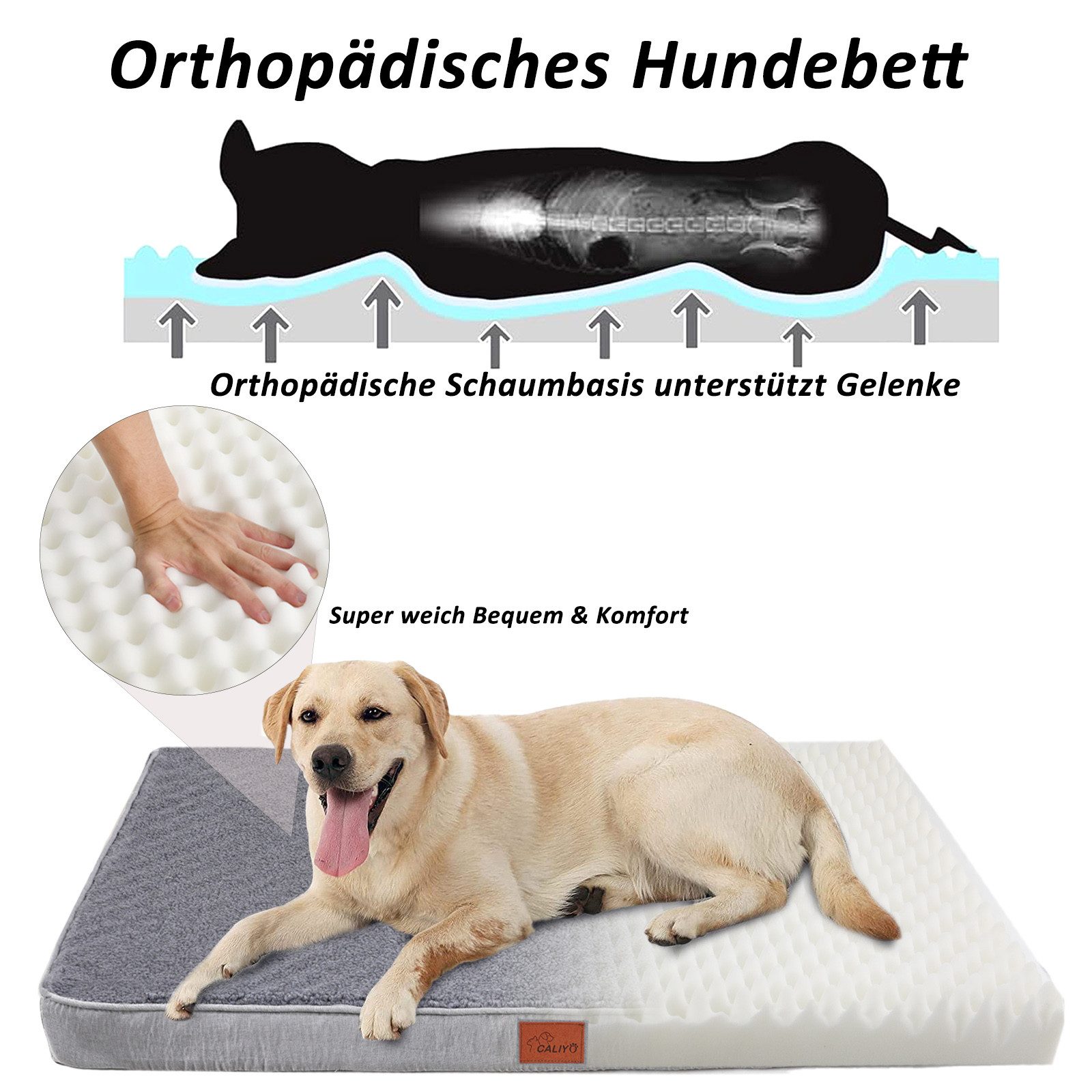 CALIYO Tierbett Orthopädisches Hundebett Grosse Hunde - Hundekissen flauschig, Cozy Flannel Fleece Fabric/ Washable Inner Film/ Egg Crate orthopedic Foam/ Non-s – Bild 4 von 5