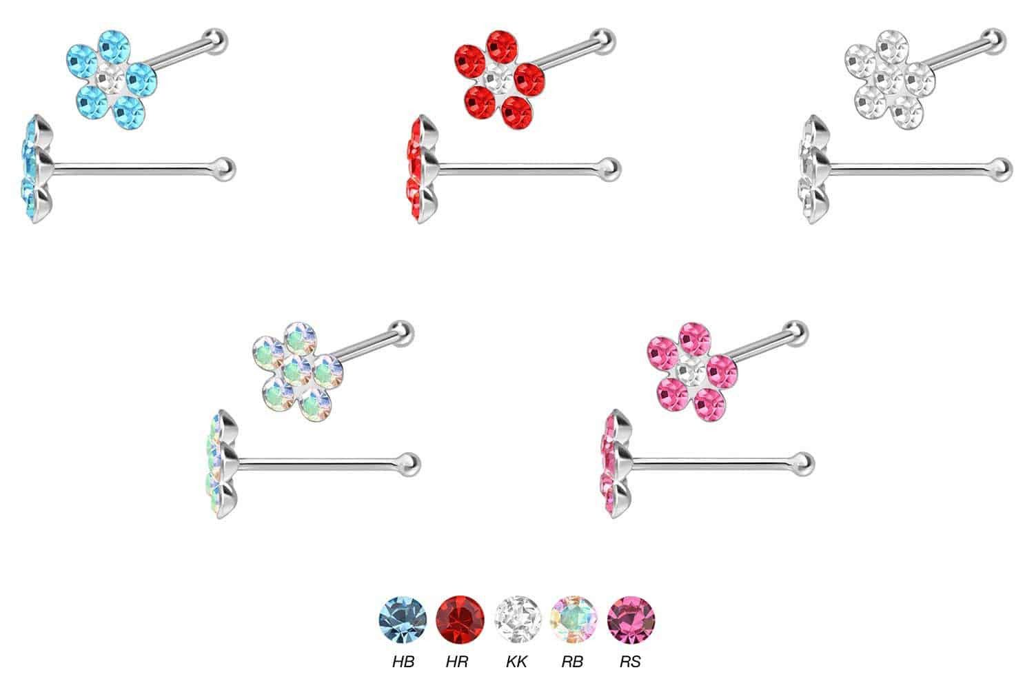 PIERCINGLINE Nasenpiercing 925er Silber Nasenstecker Pin KRISTALLBLUME (Nas günstig online kaufen